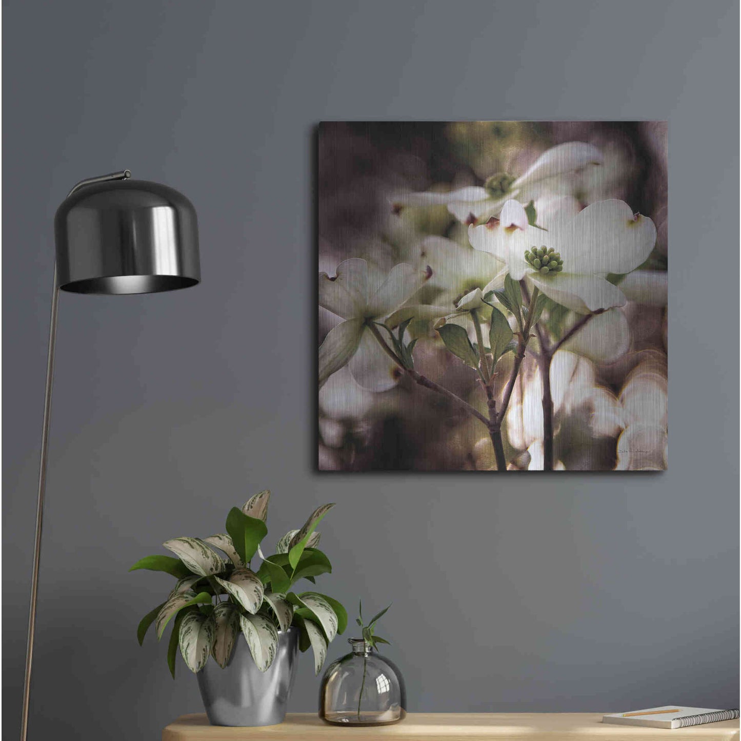 Luxe Metal Art 'White Dogwood II' by Debra Van Swearingen, Metal Wall Art,24x24