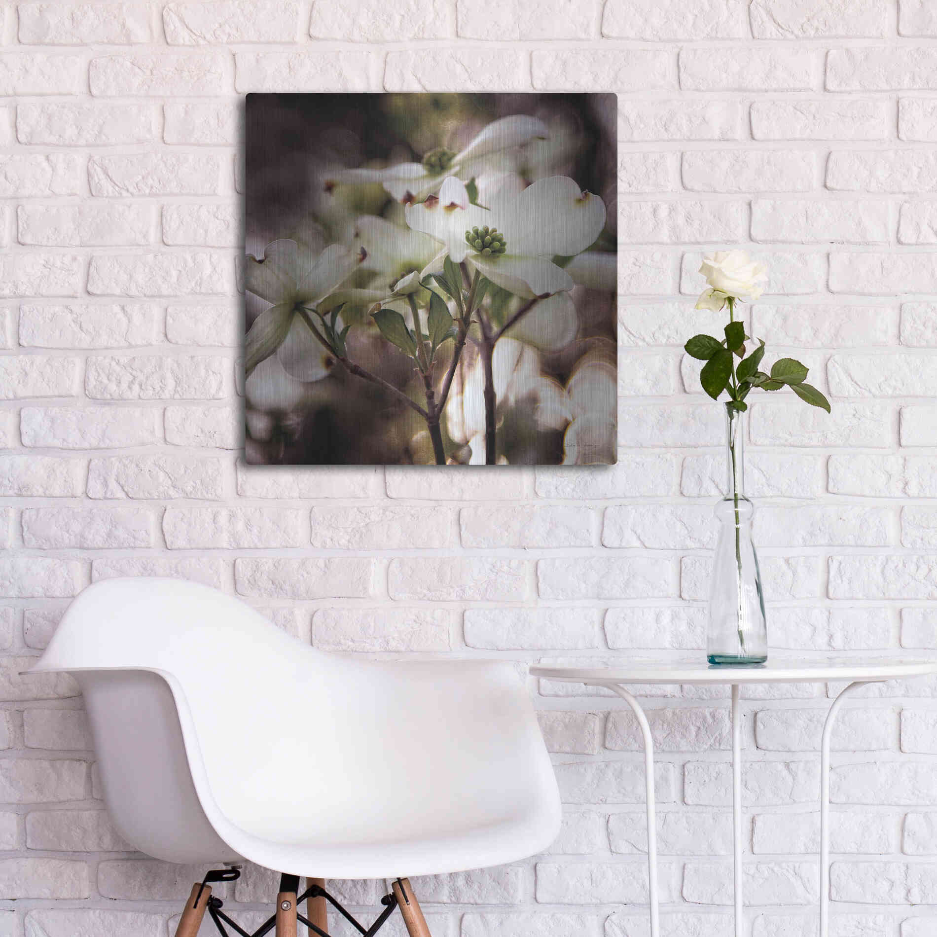 Luxe Metal Art 'White Dogwood II' by Debra Van Swearingen, Metal Wall Art,24x24