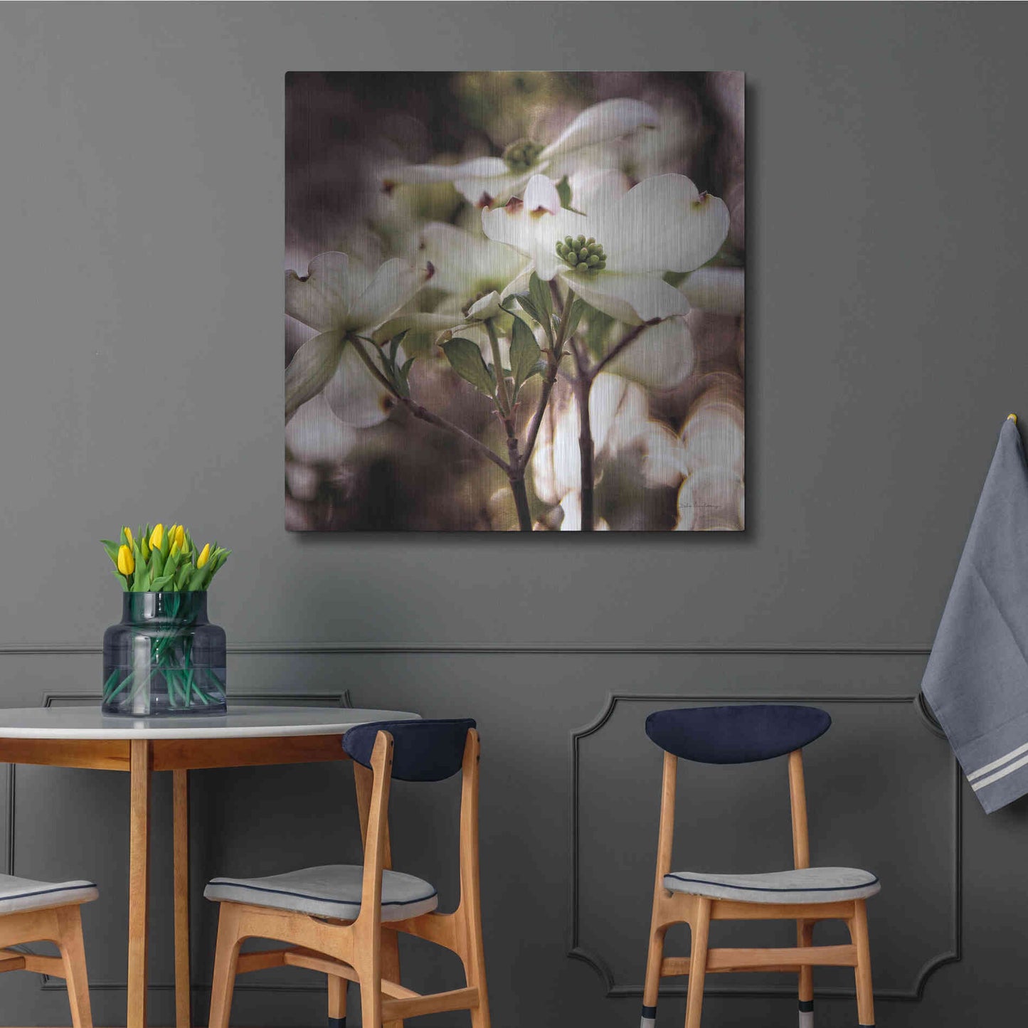 Luxe Metal Art 'White Dogwood II' by Debra Van Swearingen, Metal Wall Art,36x36