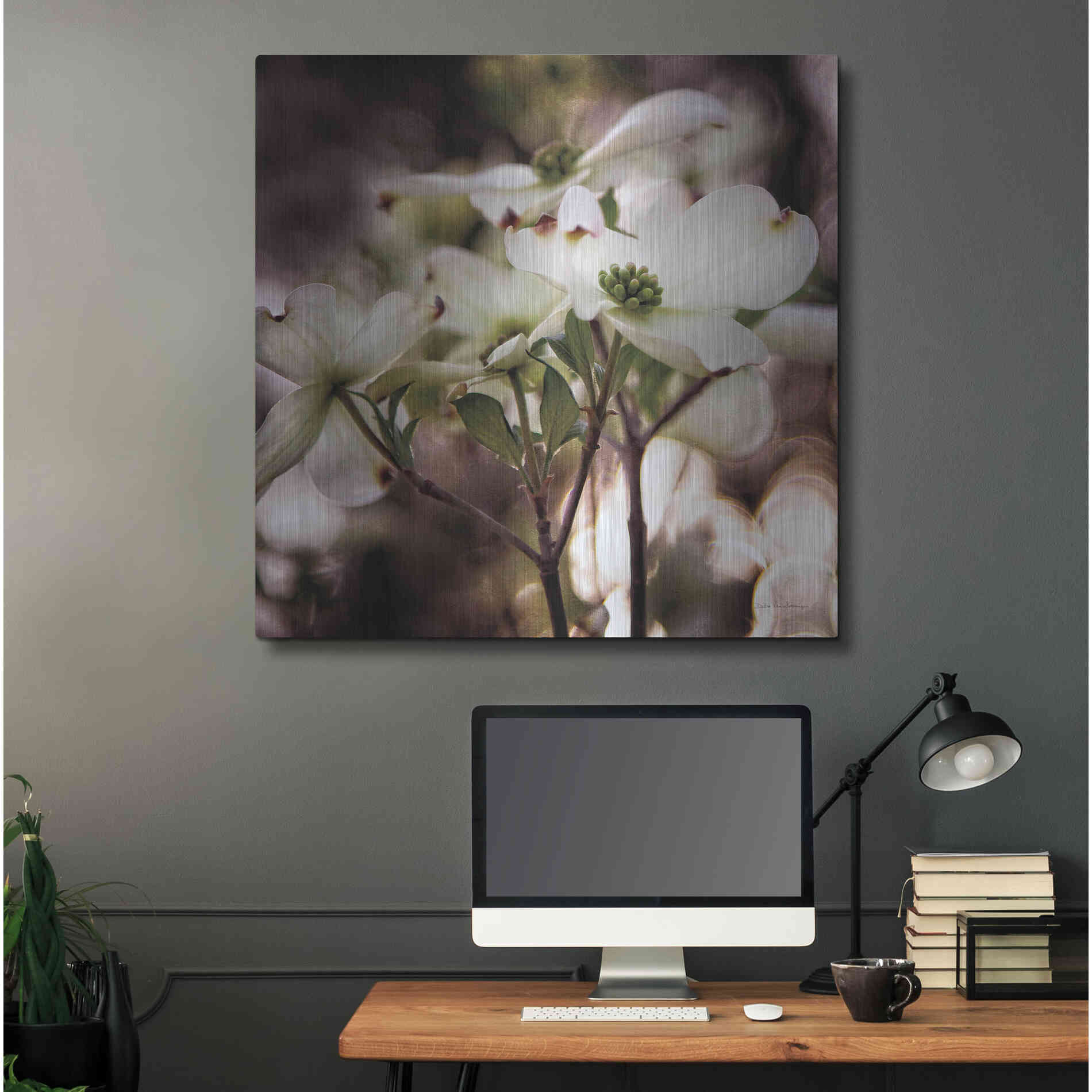 Luxe Metal Art 'White Dogwood II' by Debra Van Swearingen, Metal Wall Art,36x36