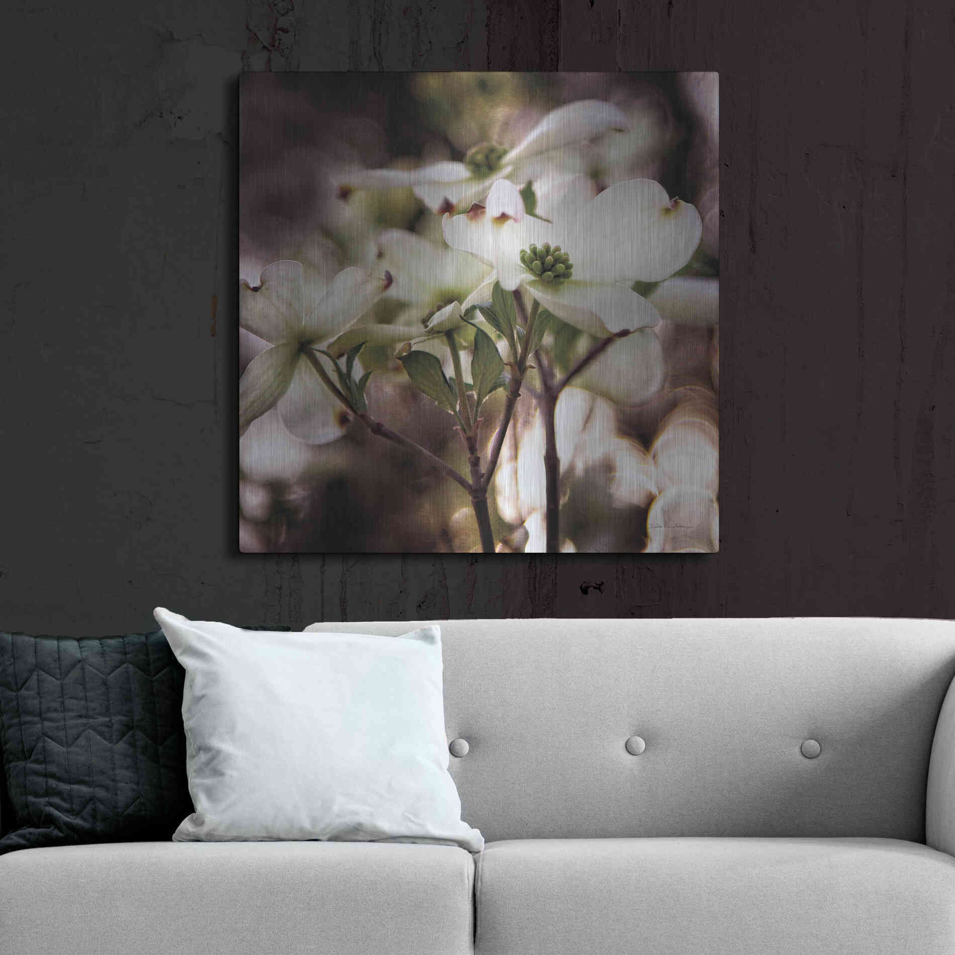 Luxe Metal Art 'White Dogwood II' by Debra Van Swearingen, Metal Wall Art,36x36