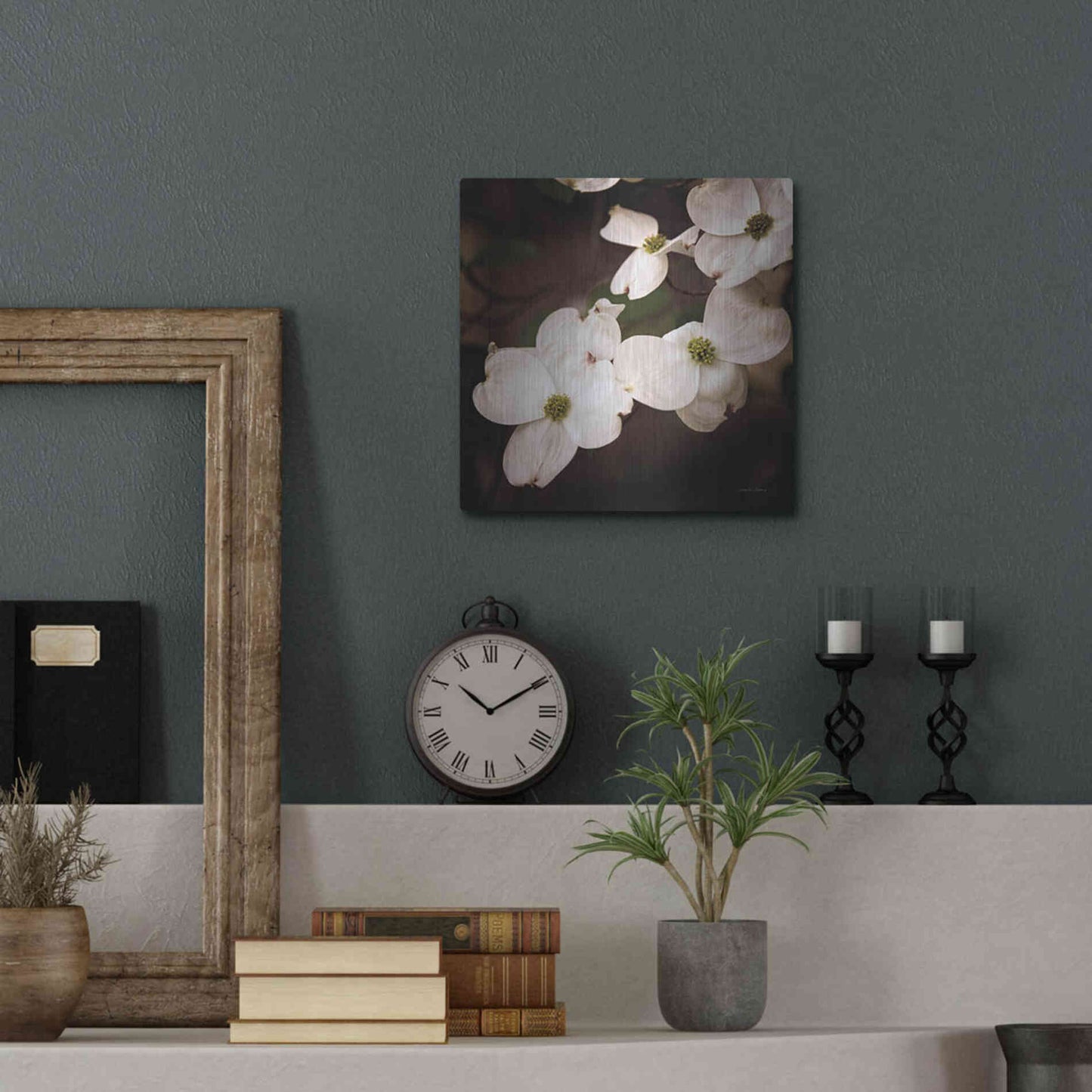 Luxe Metal Art 'White Dogwood III' by Debra Van Swearingen, Metal Wall Art,12x12