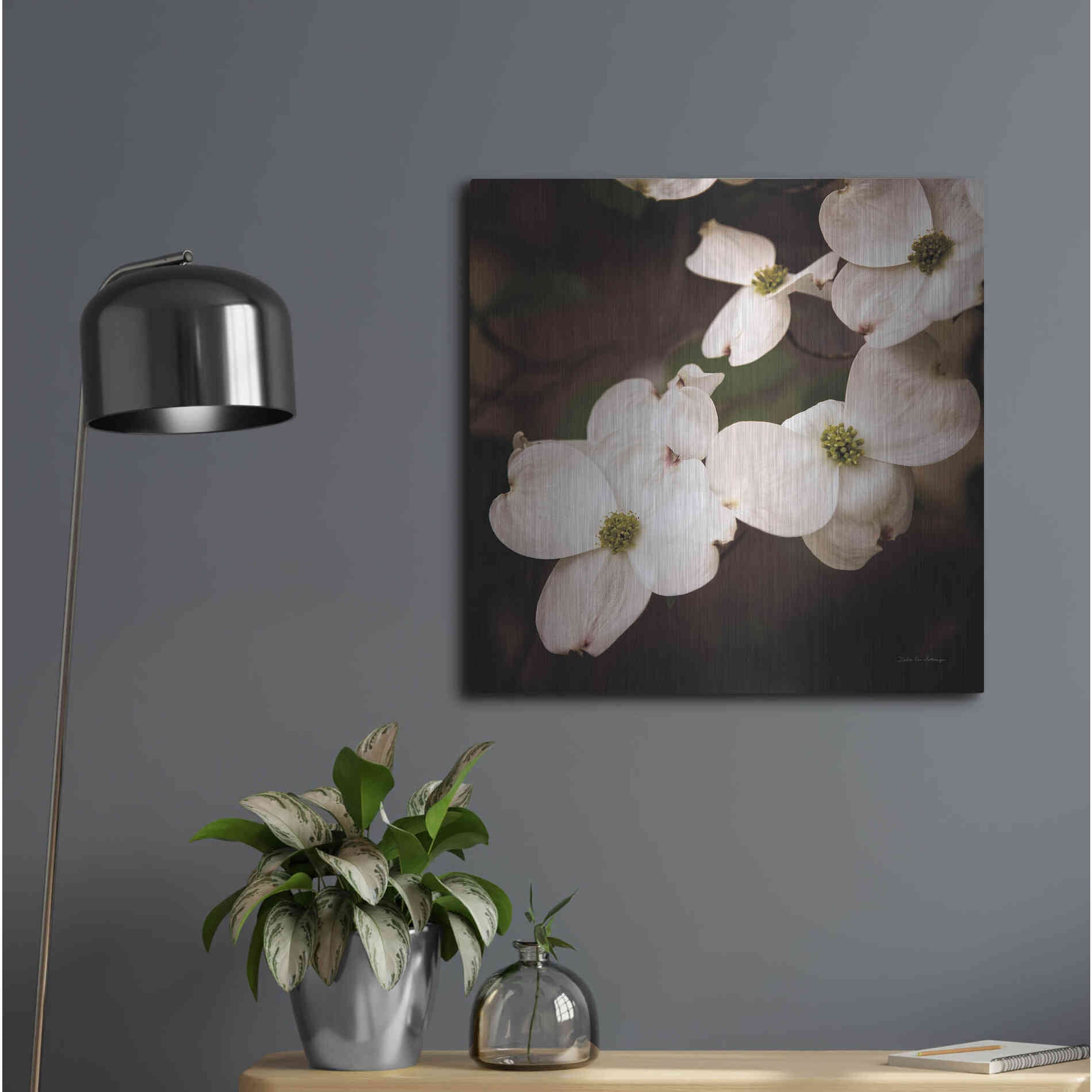 Luxe Metal Art 'White Dogwood III' by Debra Van Swearingen, Metal Wall Art,24x24