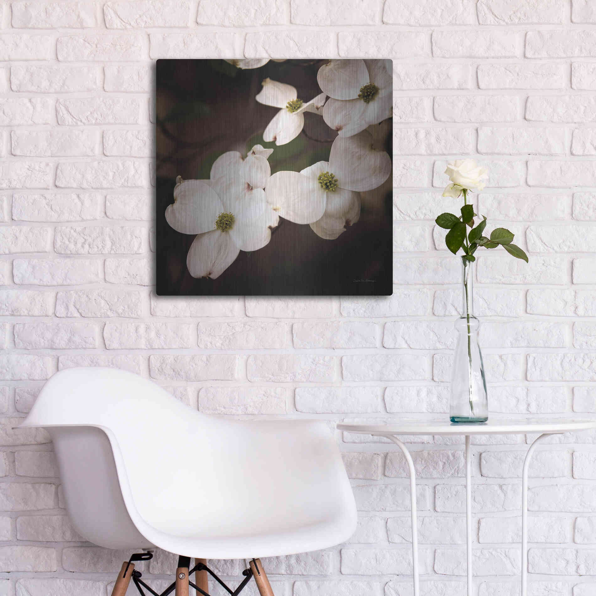 Luxe Metal Art 'White Dogwood III' by Debra Van Swearingen, Metal Wall Art,24x24