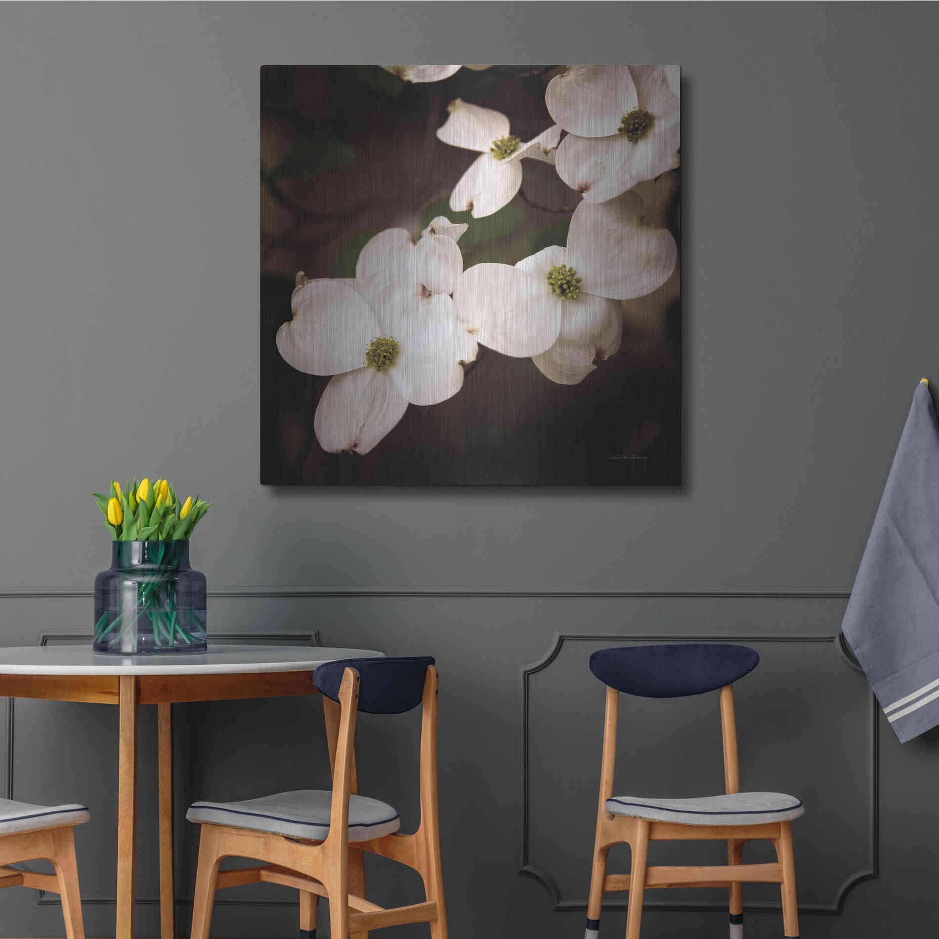 Luxe Metal Art 'White Dogwood III' by Debra Van Swearingen, Metal Wall Art,36x36