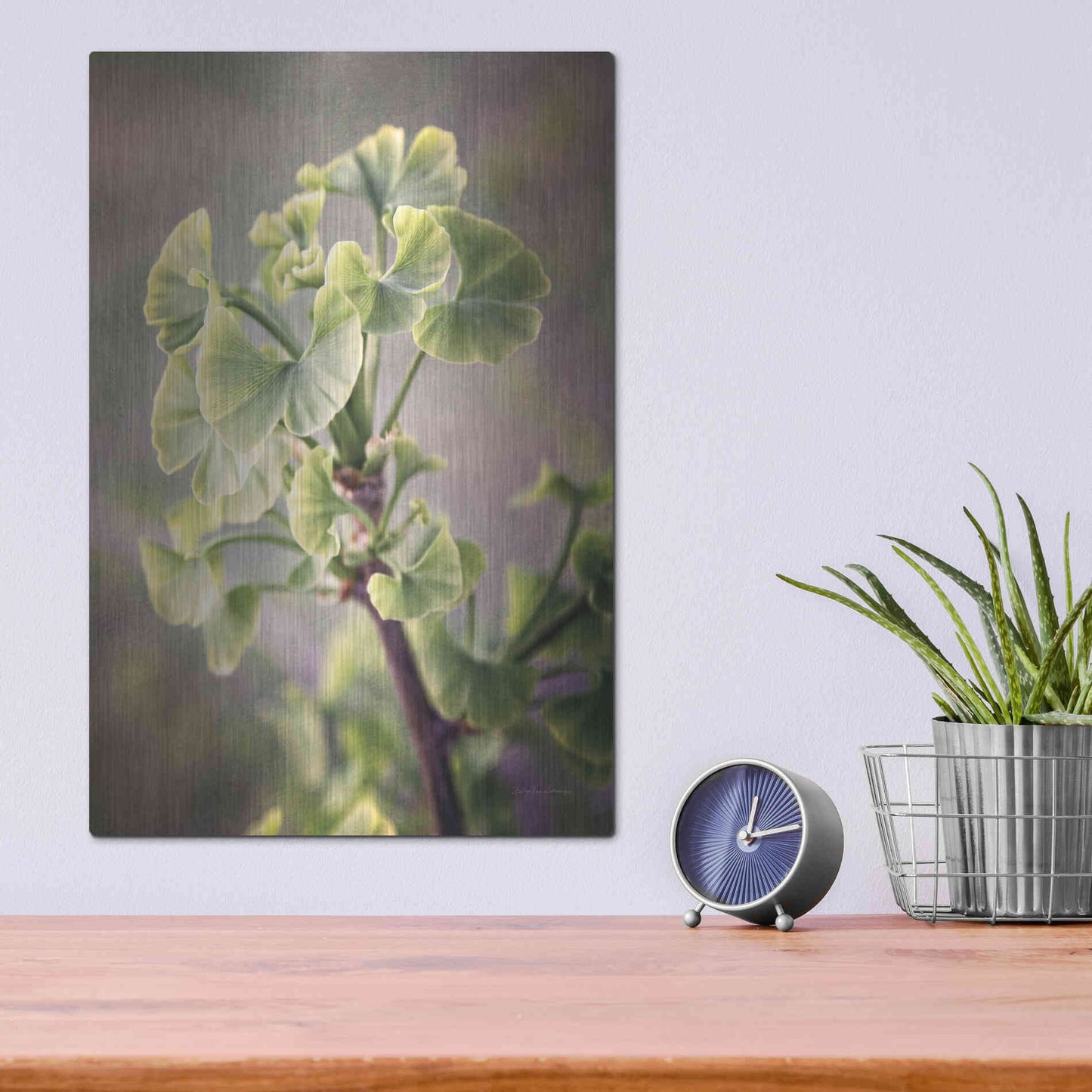 Luxe Metal Art 'Sprouting Ginkgo I' by Debra Van Swearingen, Metal Wall Art,12x16