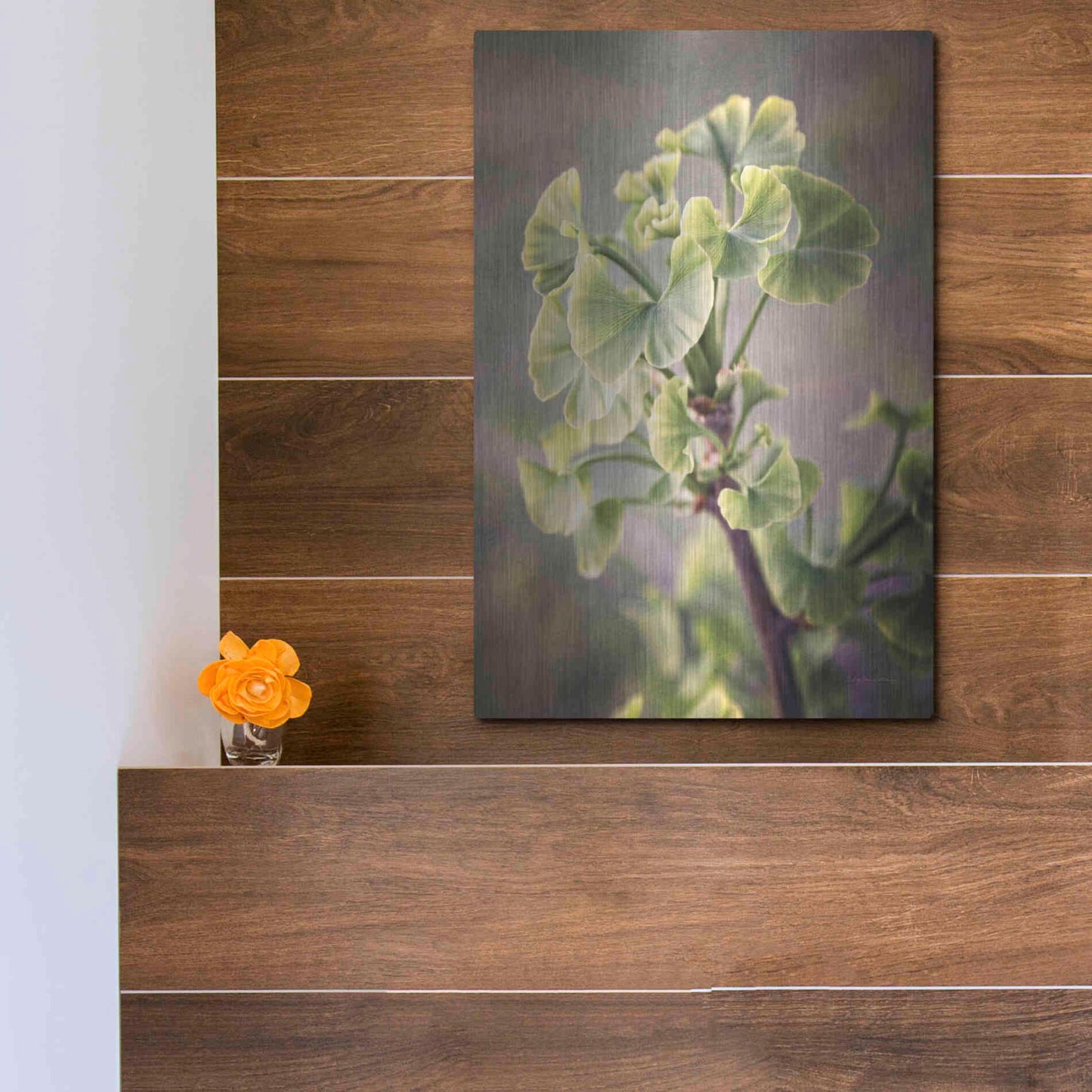 Luxe Metal Art 'Sprouting Ginkgo I' by Debra Van Swearingen, Metal Wall Art,12x16