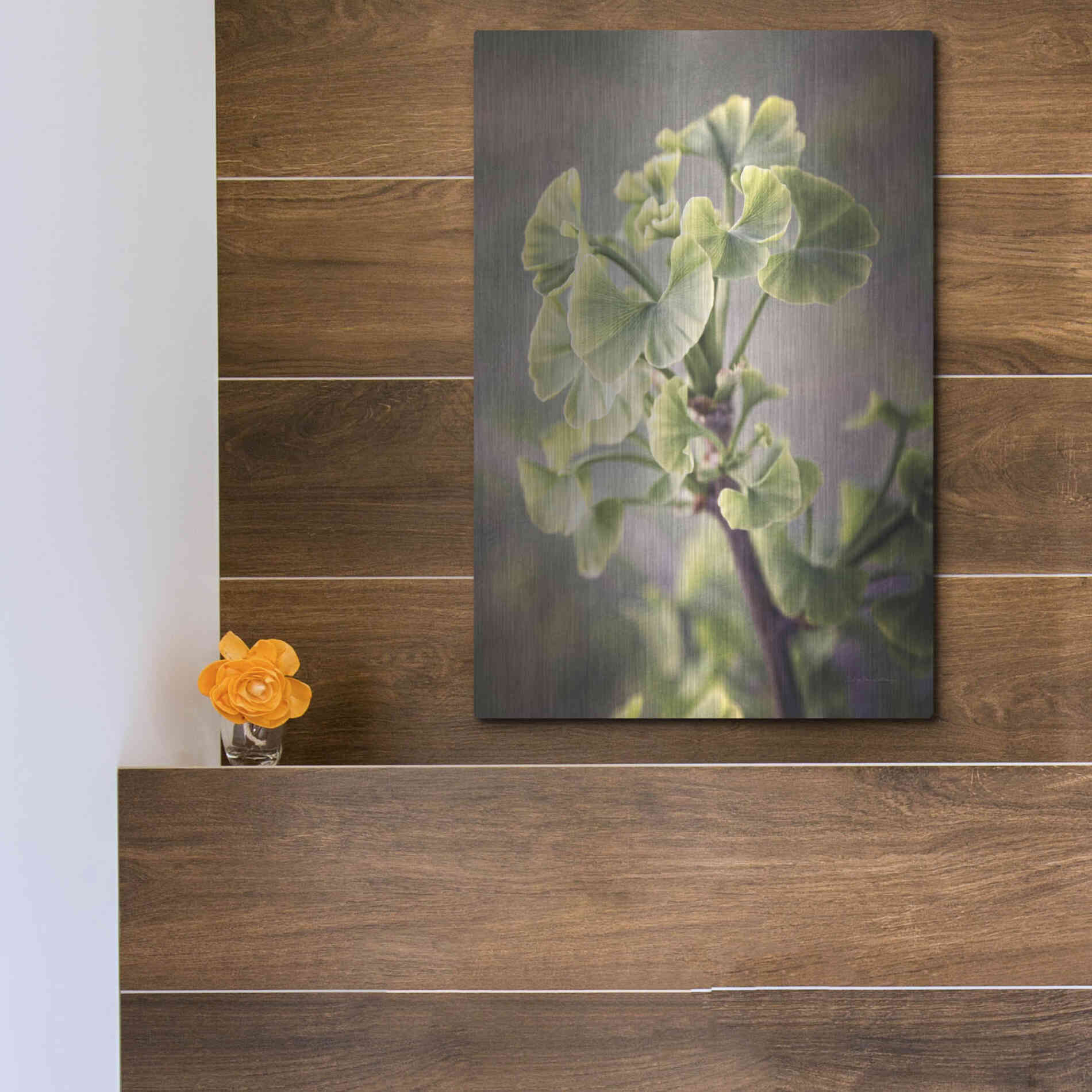 Luxe Metal Art 'Sprouting Ginkgo I' by Debra Van Swearingen, Metal Wall Art,12x16