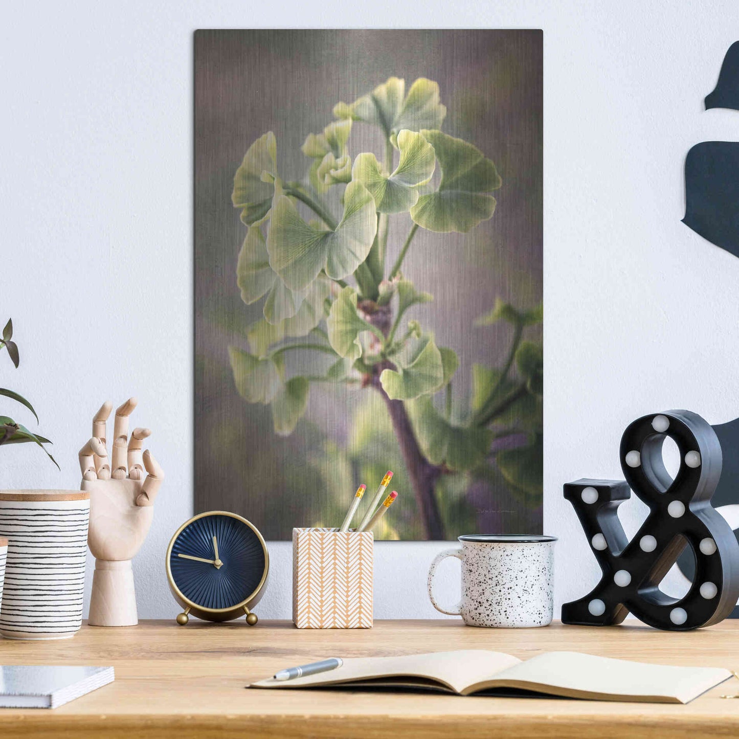 Luxe Metal Art 'Sprouting Ginkgo I' by Debra Van Swearingen, Metal Wall Art,12x16