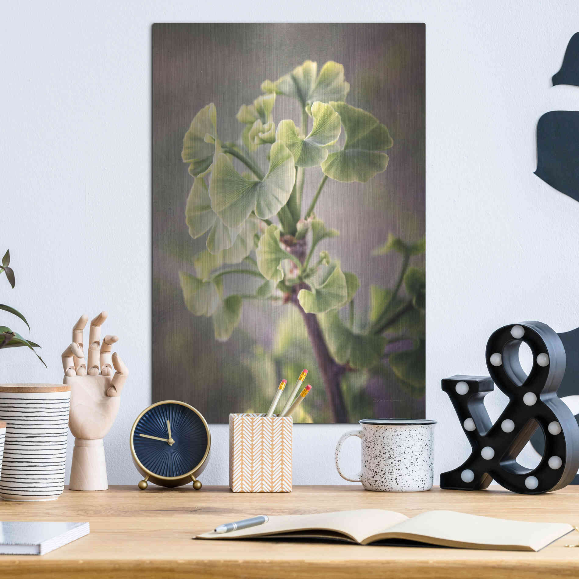 Luxe Metal Art 'Sprouting Ginkgo I' by Debra Van Swearingen, Metal Wall Art,12x16