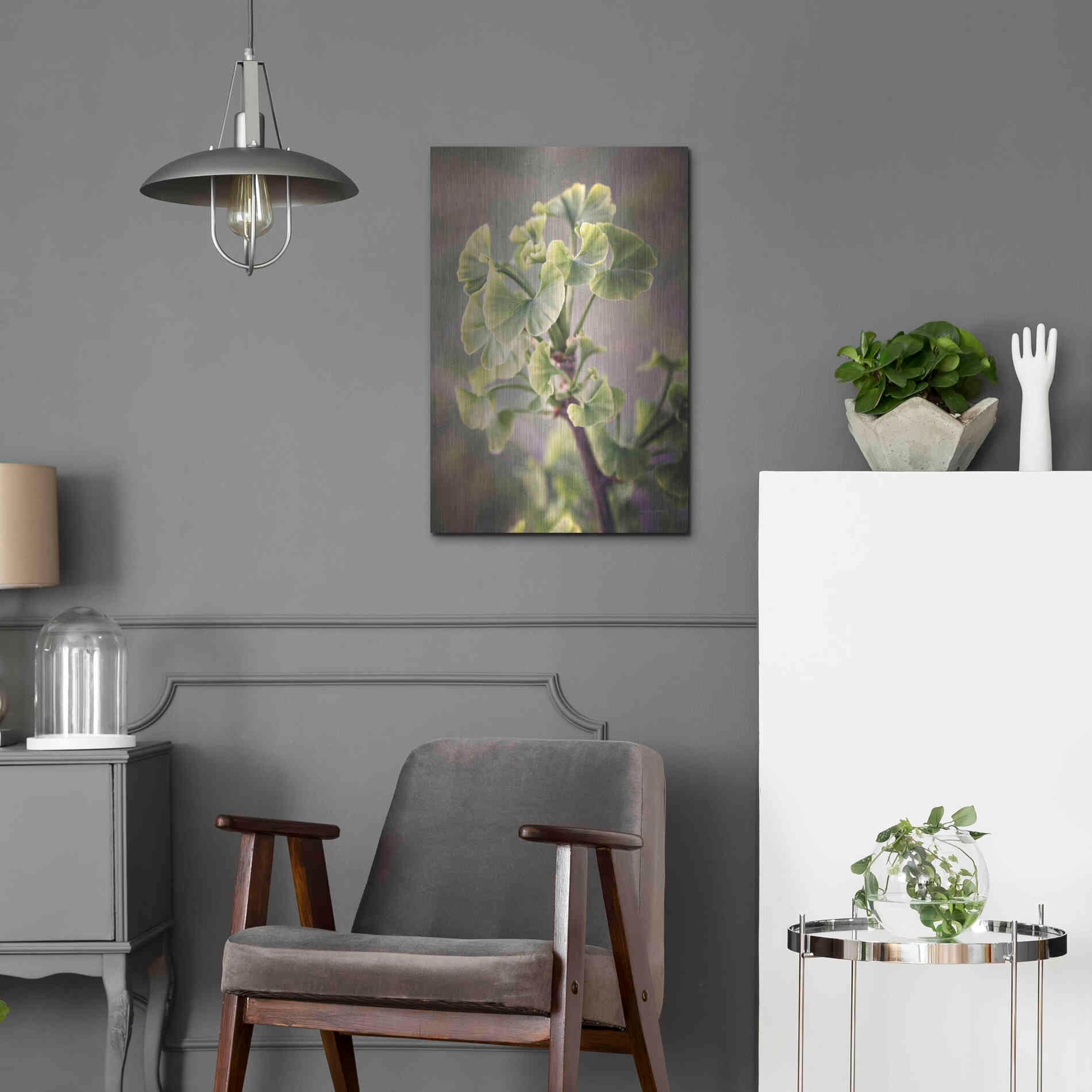 Luxe Metal Art 'Sprouting Ginkgo I' by Debra Van Swearingen, Metal Wall Art,16x24