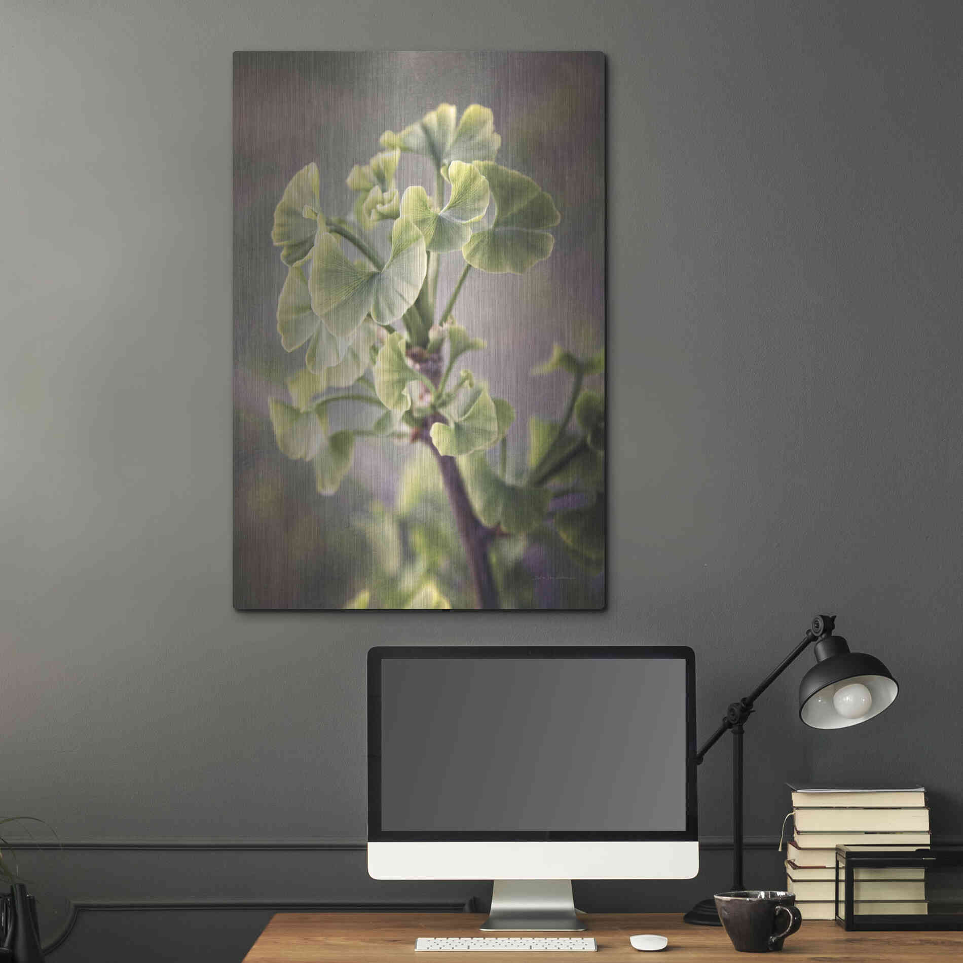 Luxe Metal Art 'Sprouting Ginkgo I' by Debra Van Swearingen, Metal Wall Art,24x36
