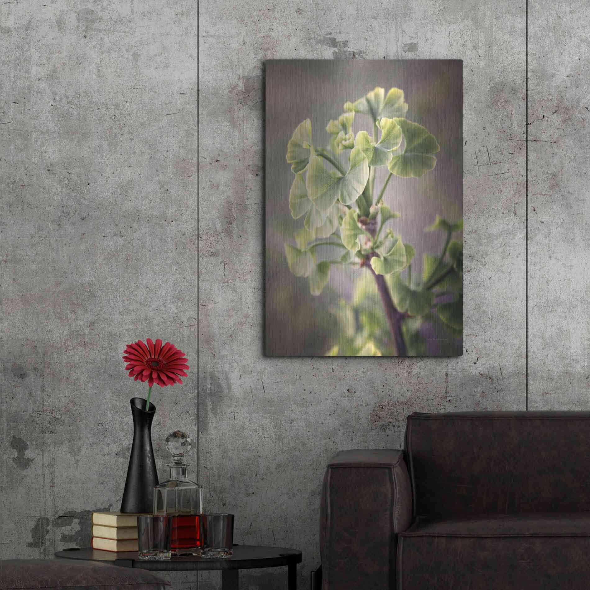 Luxe Metal Art 'Sprouting Ginkgo I' by Debra Van Swearingen, Metal Wall Art,24x36