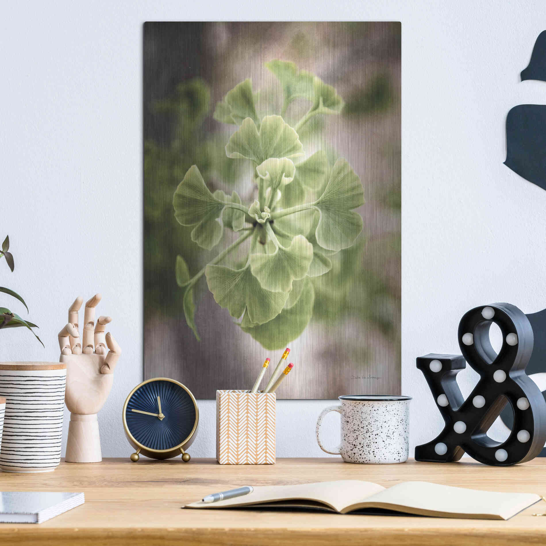 Luxe Metal Art 'Sprouting Ginkgo II' by Debra Van Swearingen, Metal Wall Art,12x16