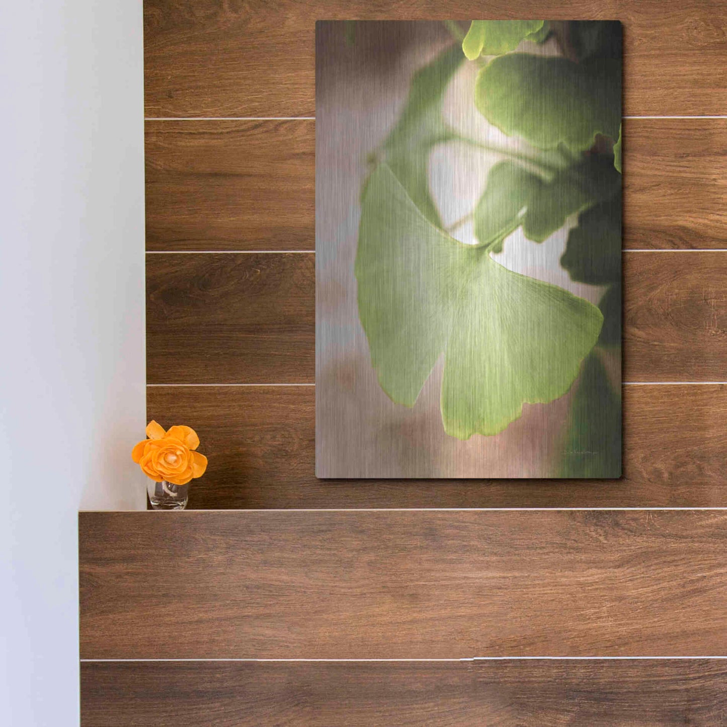 Luxe Metal Art 'Sprouting Ginkgo III' by Debra Van Swearingen, Metal Wall Art,12x16