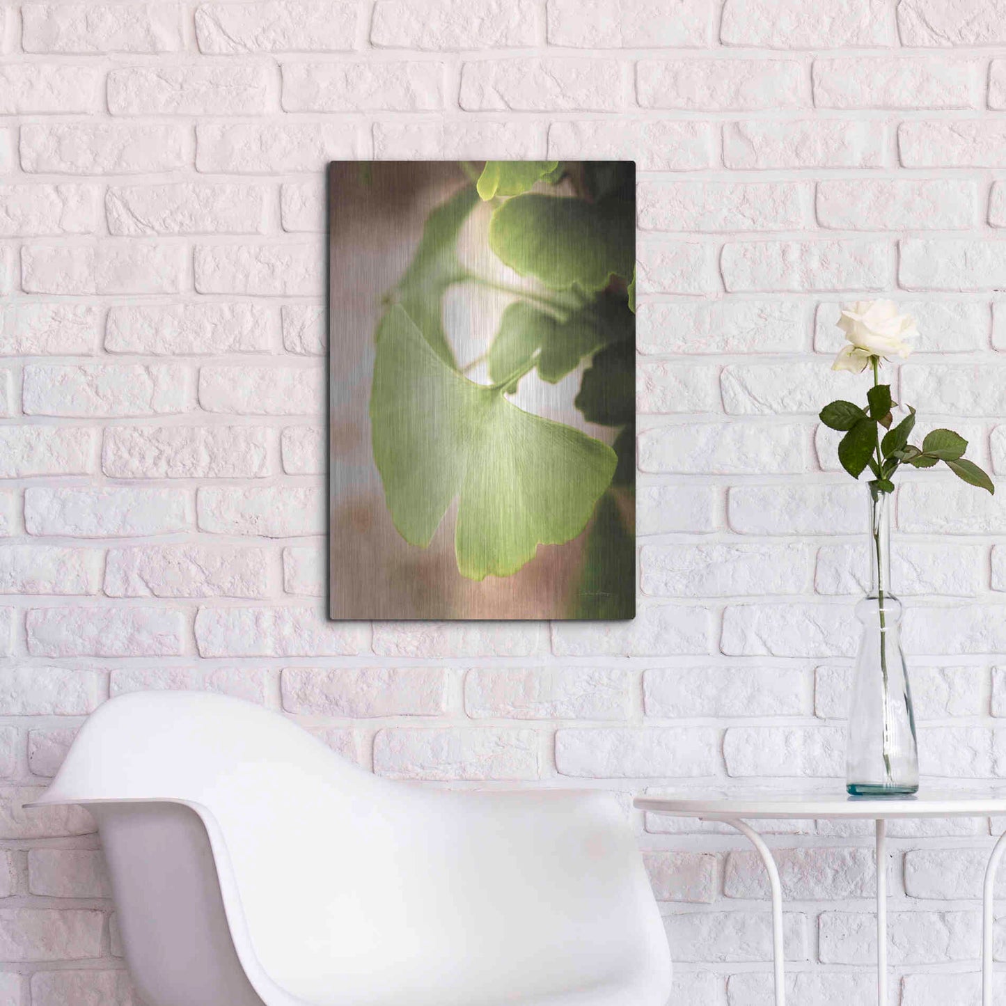 Luxe Metal Art 'Sprouting Ginkgo III' by Debra Van Swearingen, Metal Wall Art,16x24