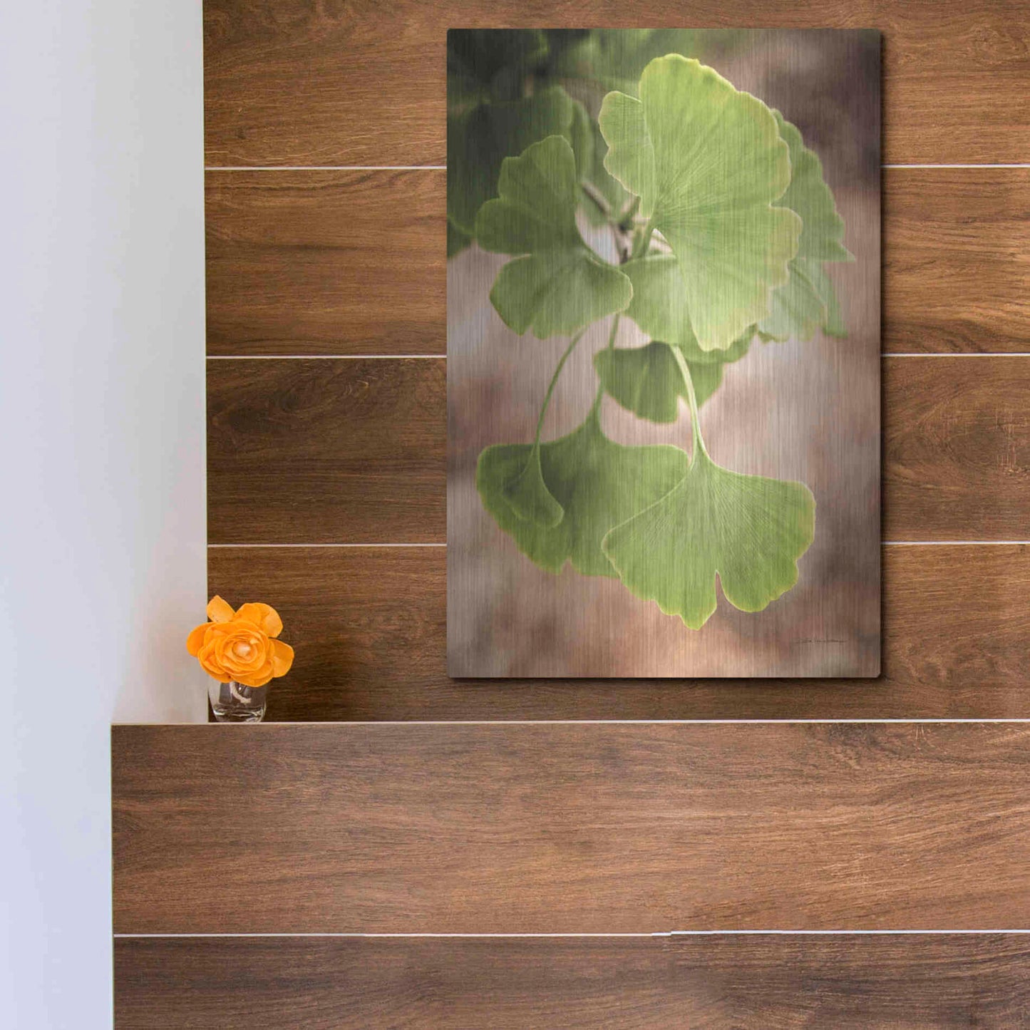 Luxe Metal Art 'Sprouting Ginkgo IV' by Debra Van Swearingen, Metal Wall Art,12x16