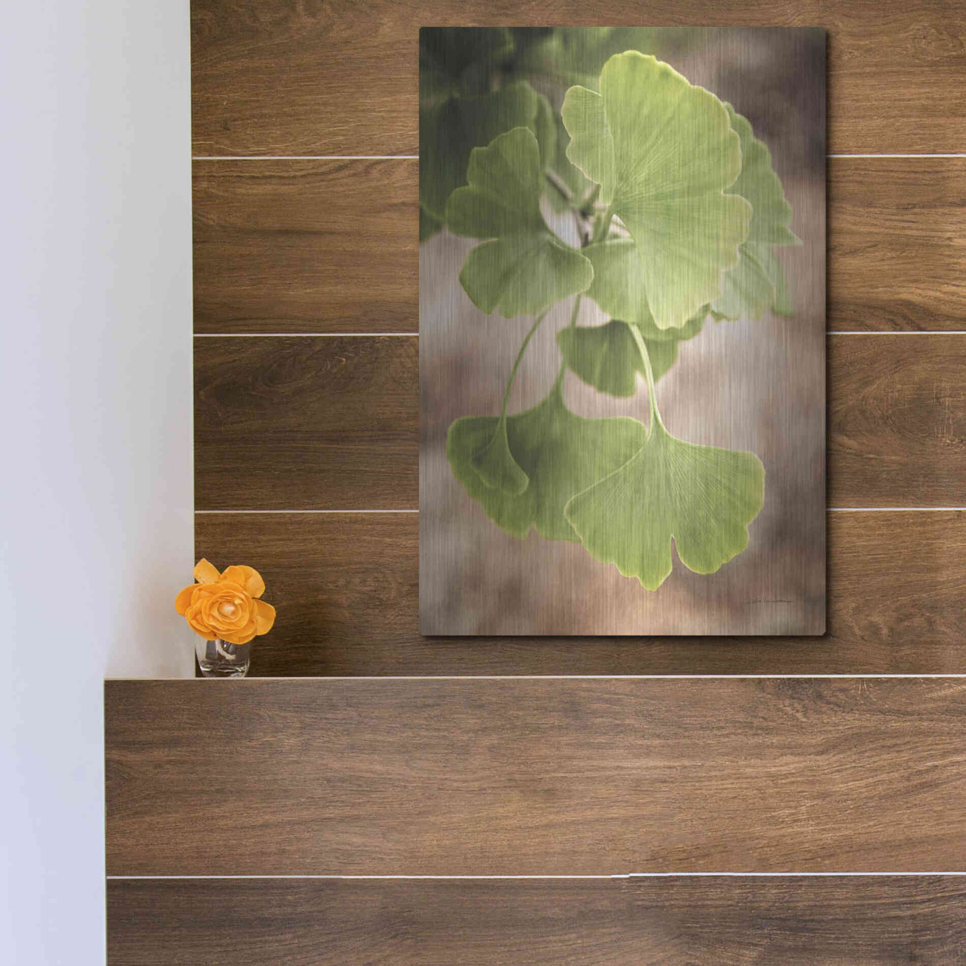 Luxe Metal Art 'Sprouting Ginkgo IV' by Debra Van Swearingen, Metal Wall Art,12x16