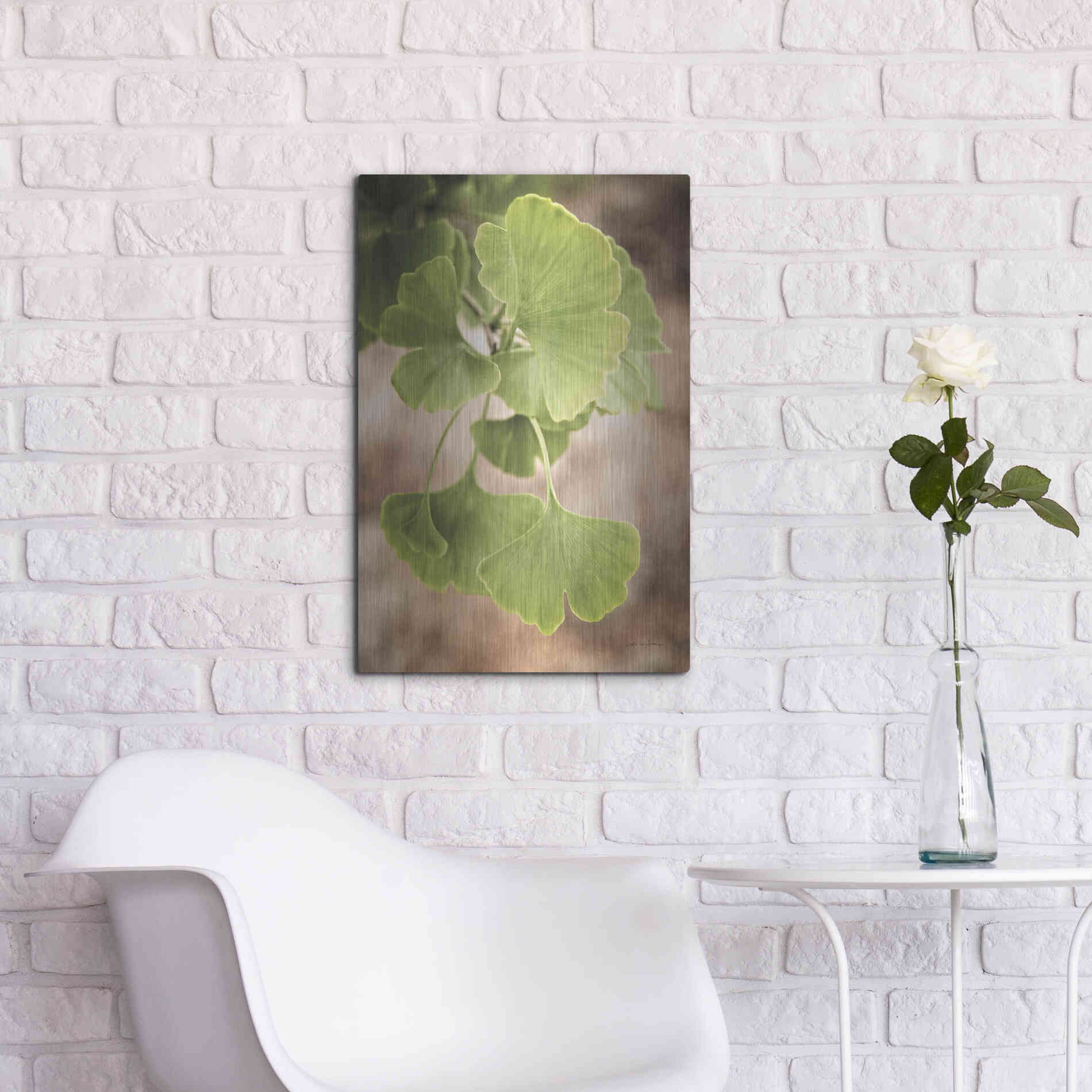 Luxe Metal Art 'Sprouting Ginkgo IV' by Debra Van Swearingen, Metal Wall Art,16x24