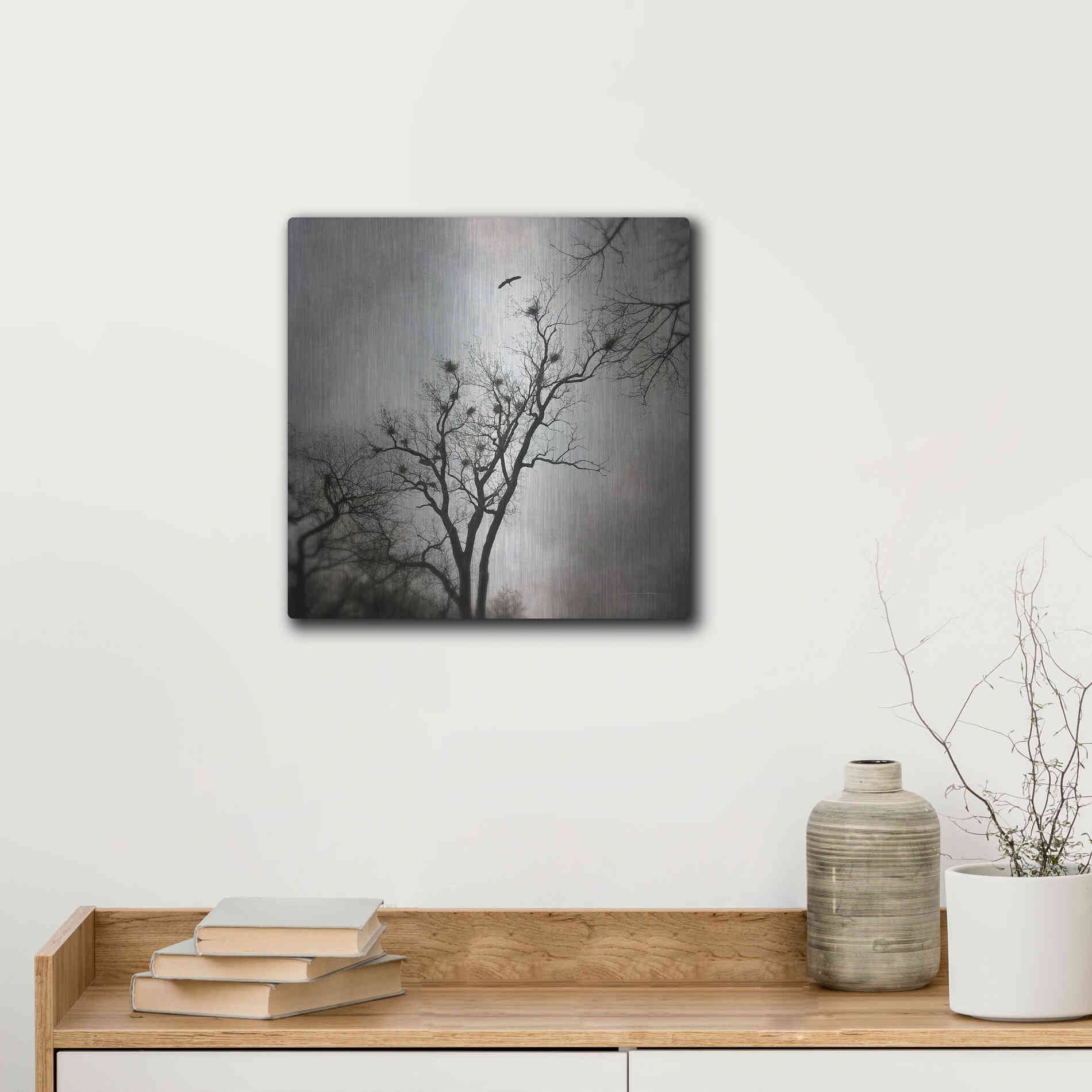 Luxe Metal Art 'The Heron Rookery' by Debra Van Swearingen, Metal Wall Art,12x12