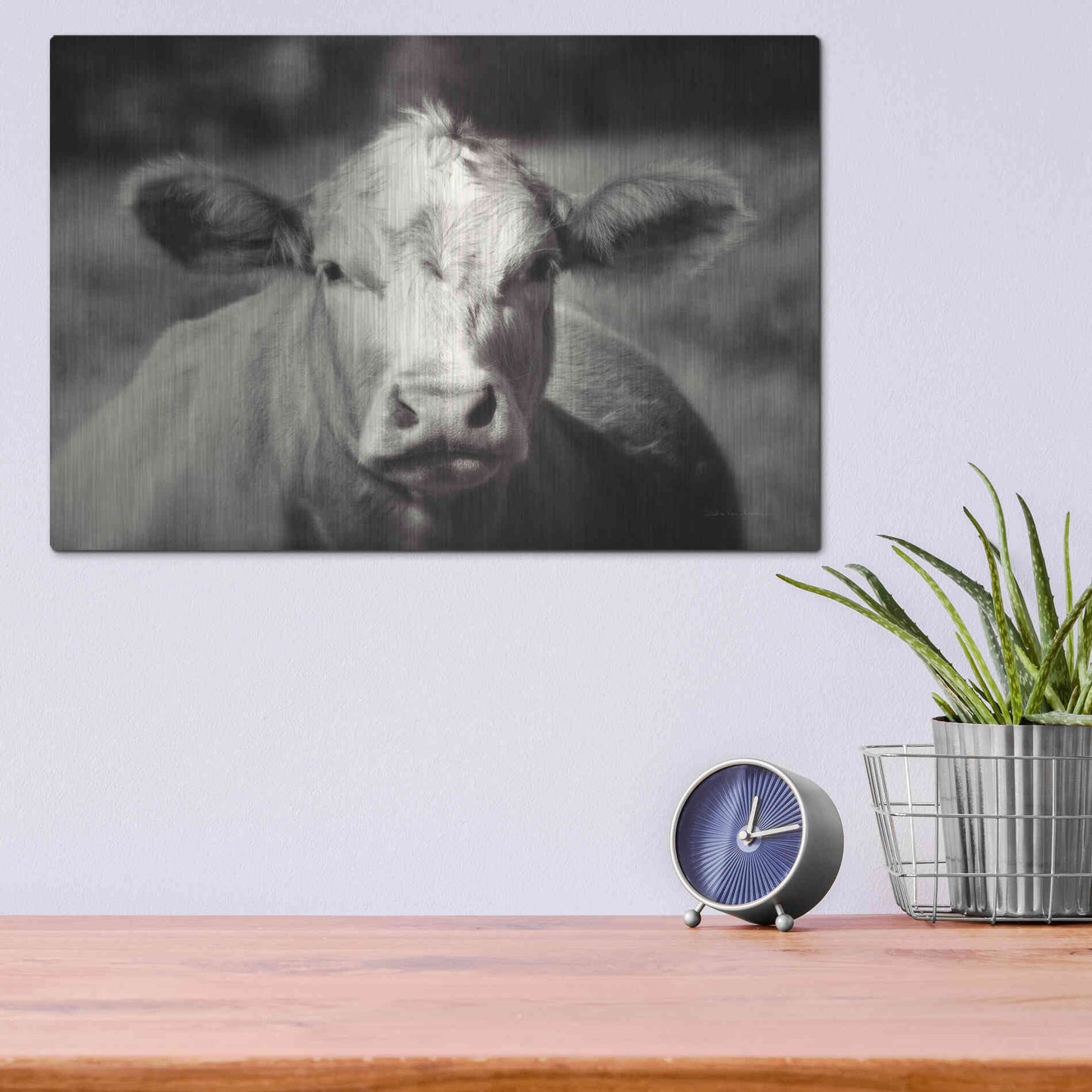 Luxe Metal Art 'Pasture Cow' by Debra Van Swearingen, Metal Wall Art,16x12