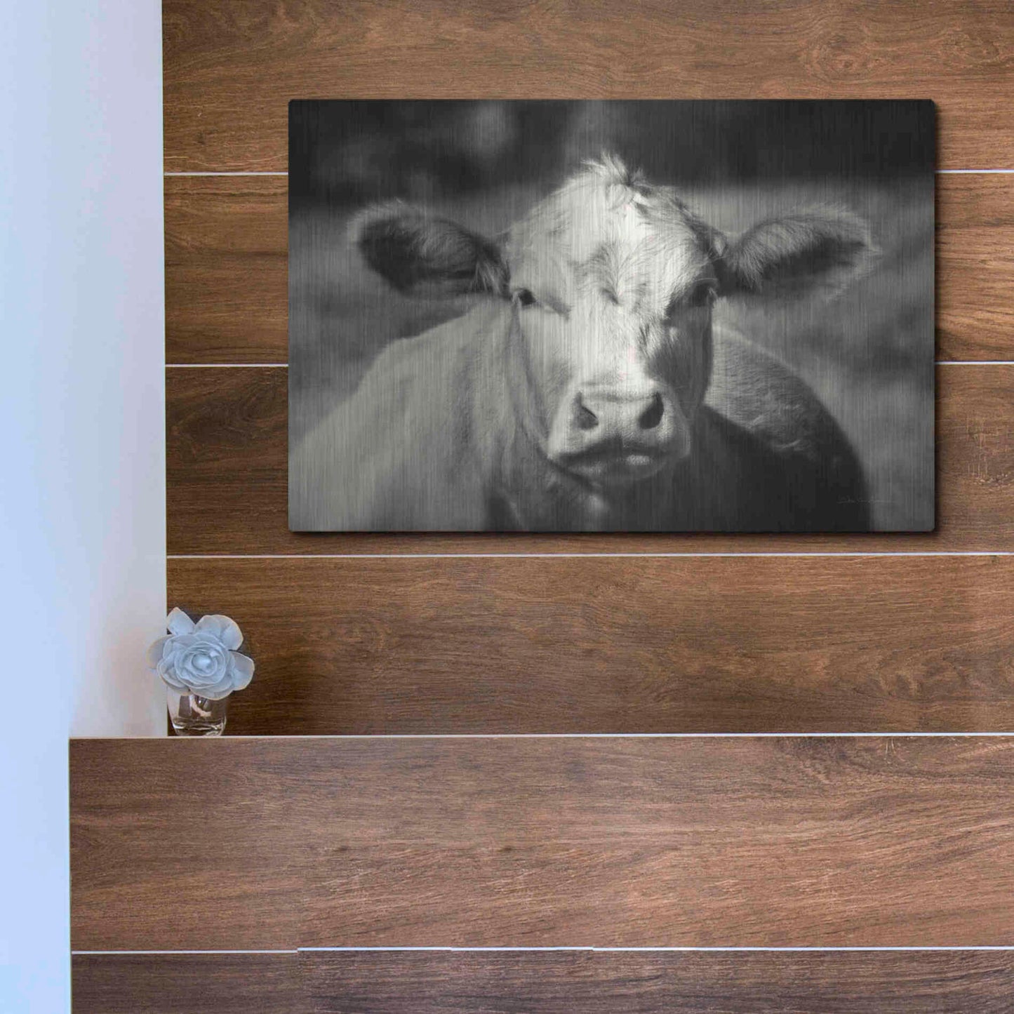Luxe Metal Art 'Pasture Cow' by Debra Van Swearingen, Metal Wall Art,16x12