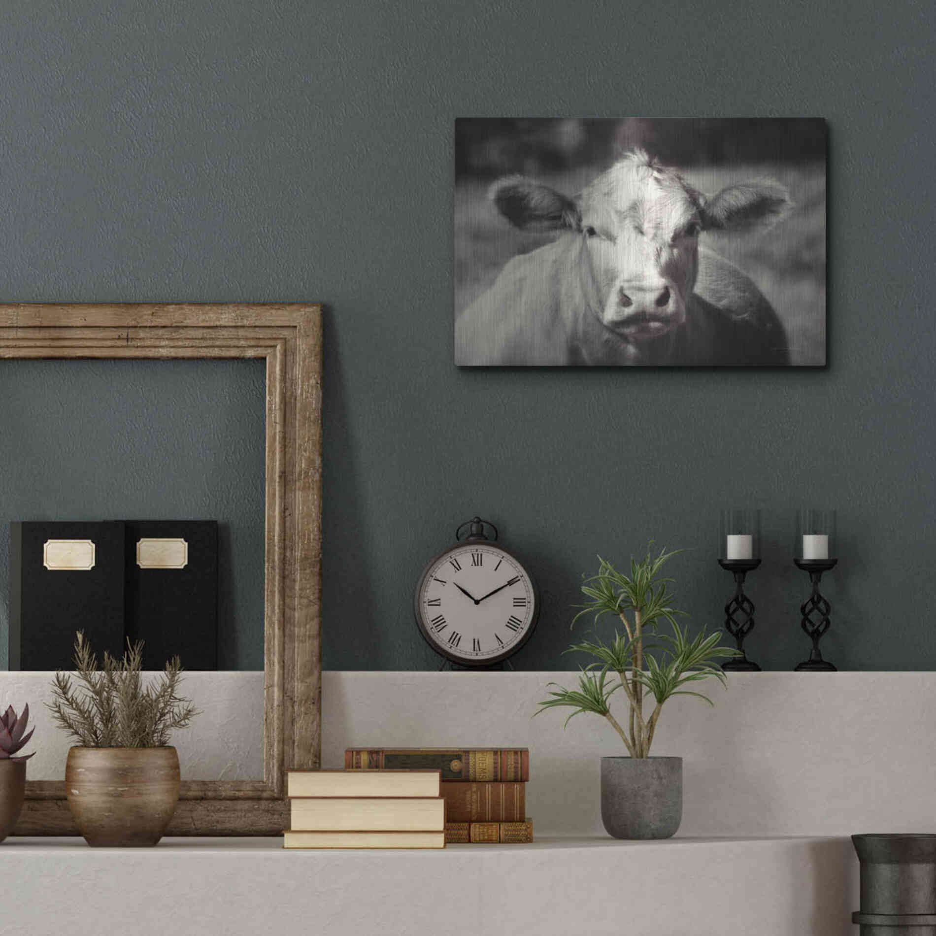 Luxe Metal Art 'Pasture Cow' by Debra Van Swearingen, Metal Wall Art,16x12