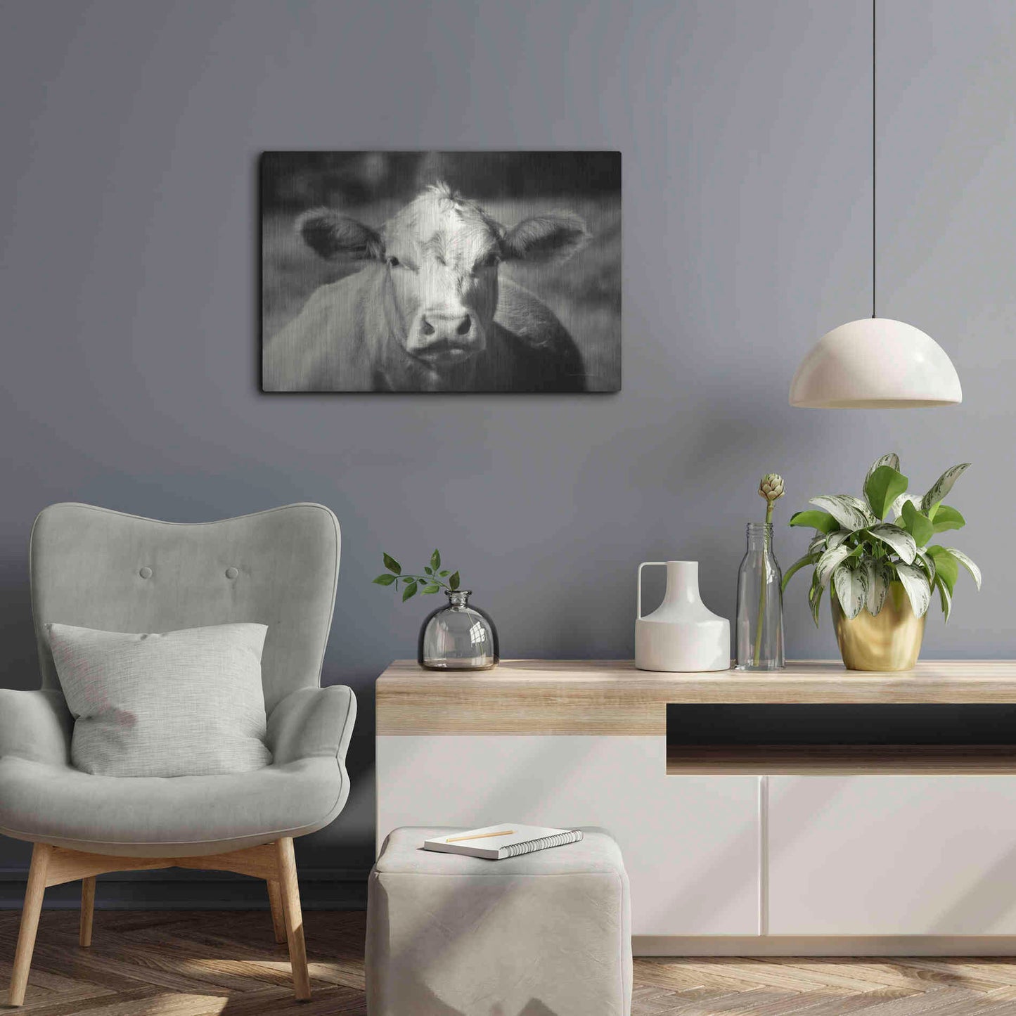 Luxe Metal Art 'Pasture Cow' by Debra Van Swearingen, Metal Wall Art,24x16