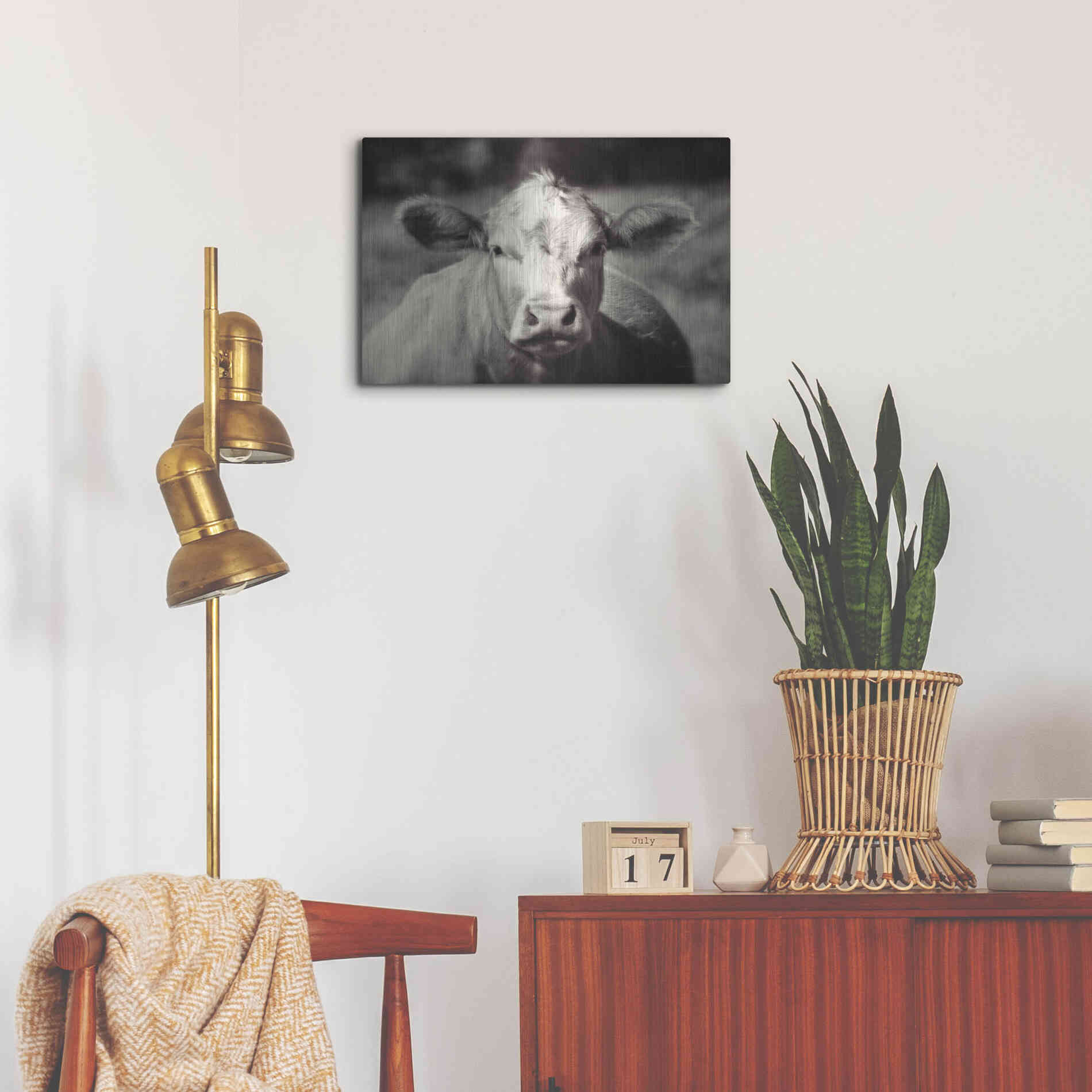 Luxe Metal Art 'Pasture Cow' by Debra Van Swearingen, Metal Wall Art,24x16