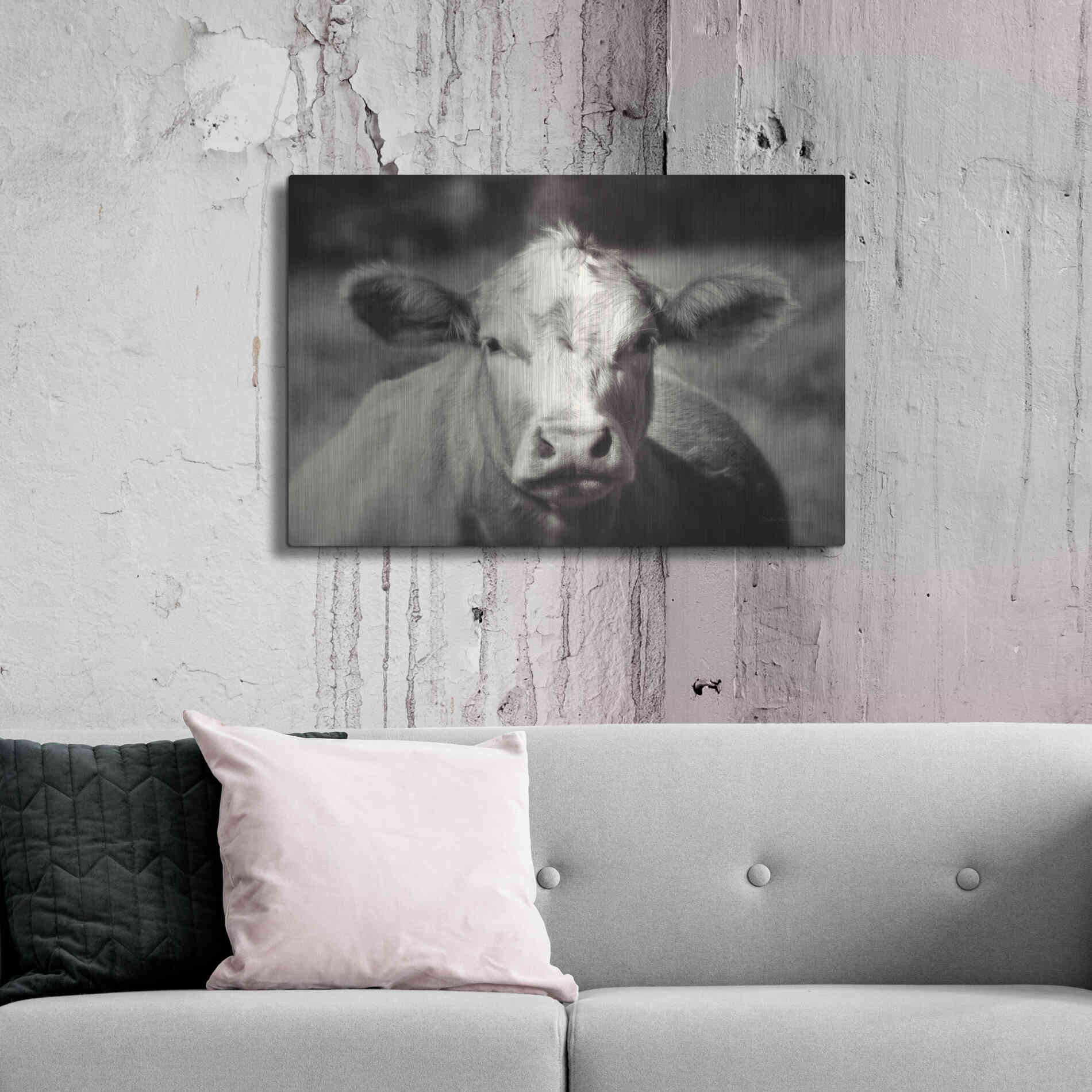 Luxe Metal Art 'Pasture Cow' by Debra Van Swearingen, Metal Wall Art,36x24