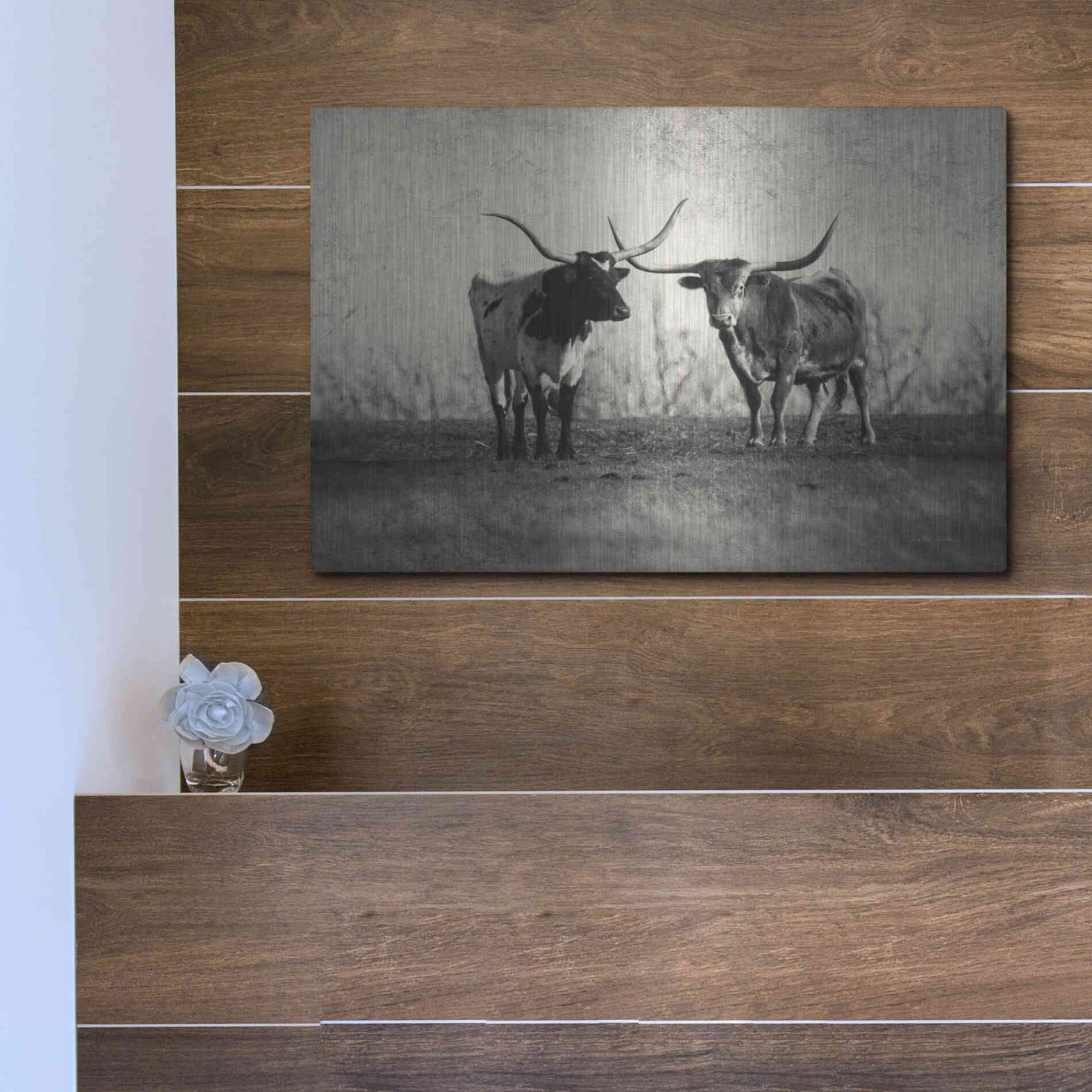 Luxe Metal Art 'Texas Longhorns' by Debra Van Swearingen, Metal Wall Art,16x12