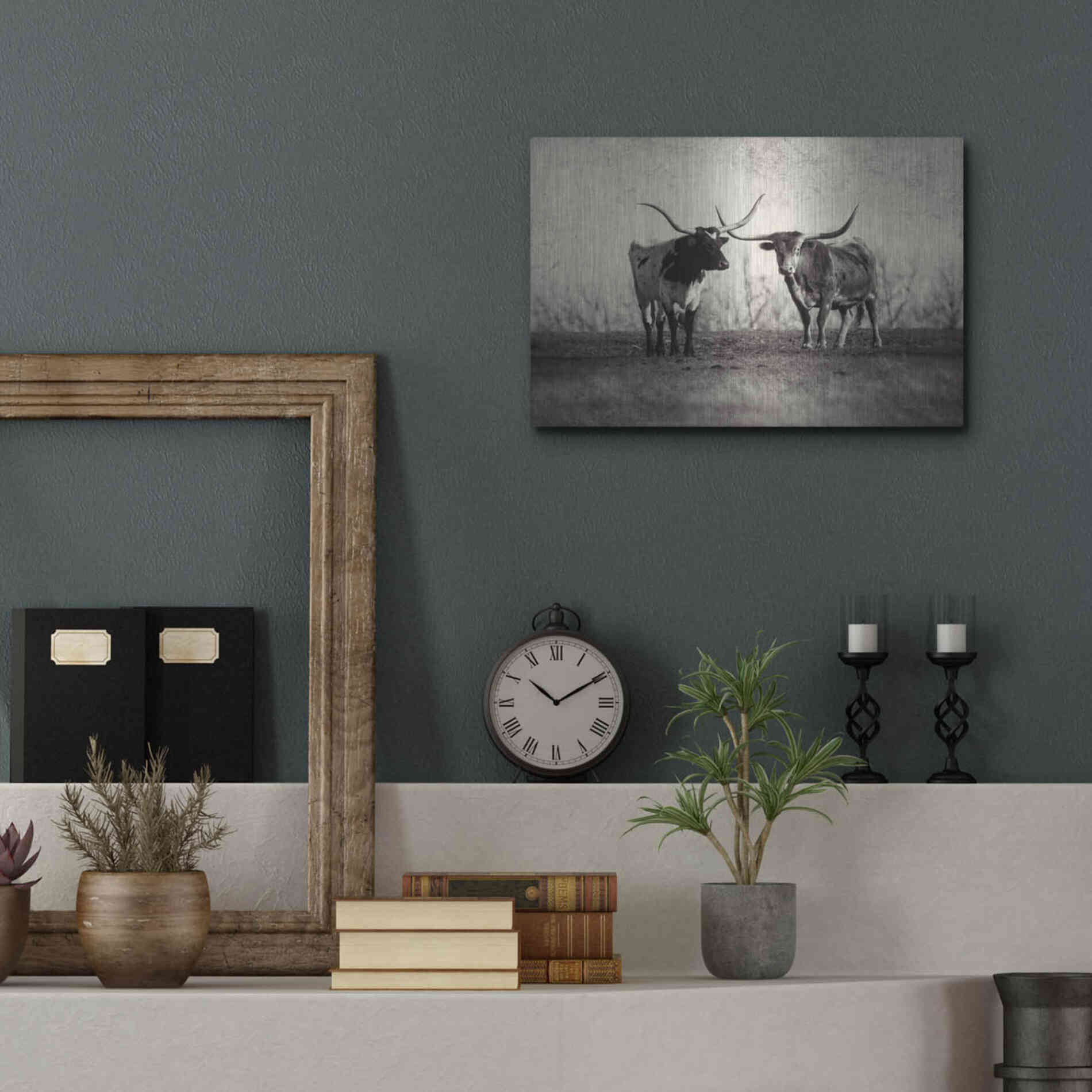 Luxe Metal Art 'Texas Longhorns' by Debra Van Swearingen, Metal Wall Art,16x12