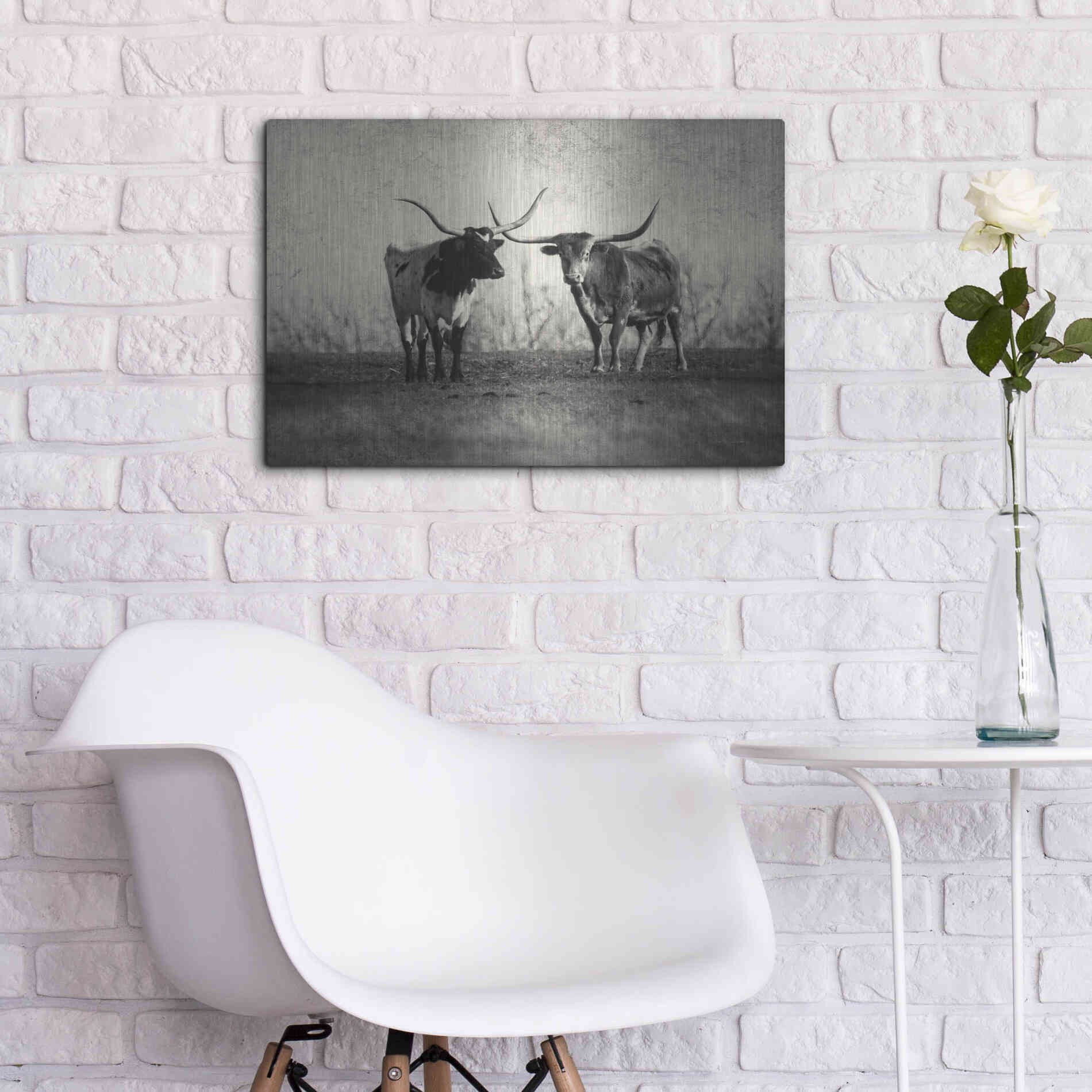 Luxe Metal Art 'Texas Longhorns' by Debra Van Swearingen, Metal Wall Art,24x16
