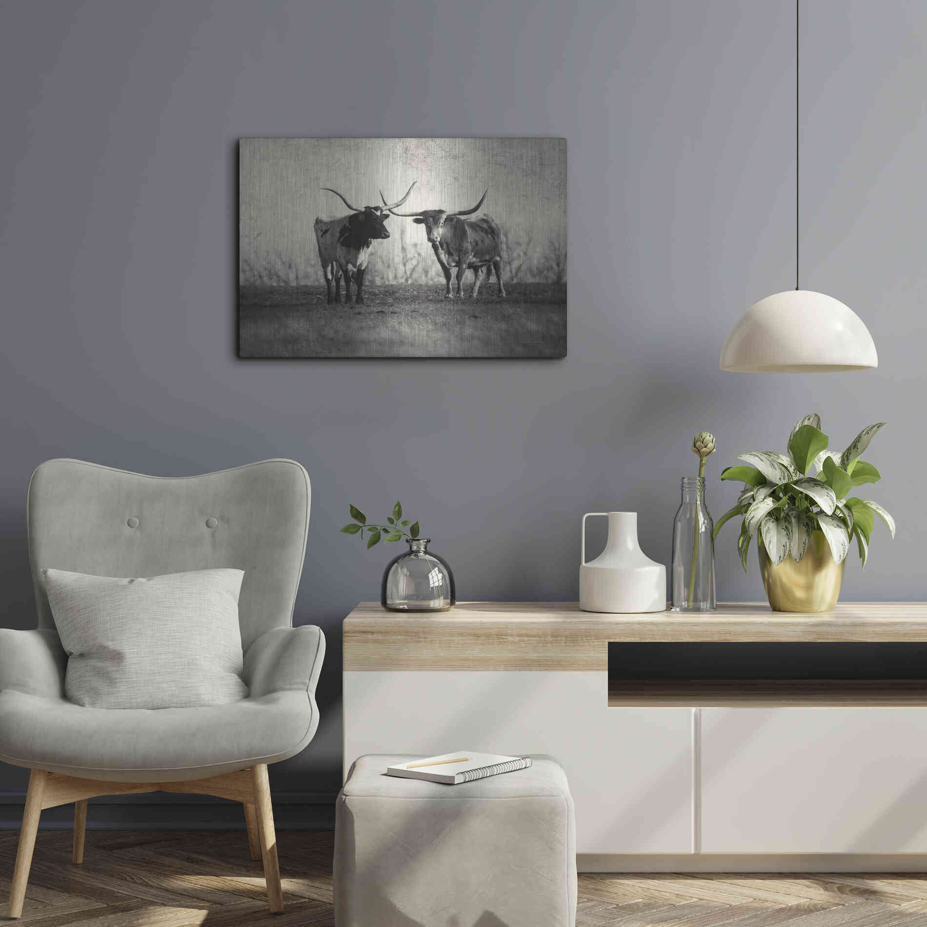 Luxe Metal Art 'Texas Longhorns' by Debra Van Swearingen, Metal Wall Art,24x16