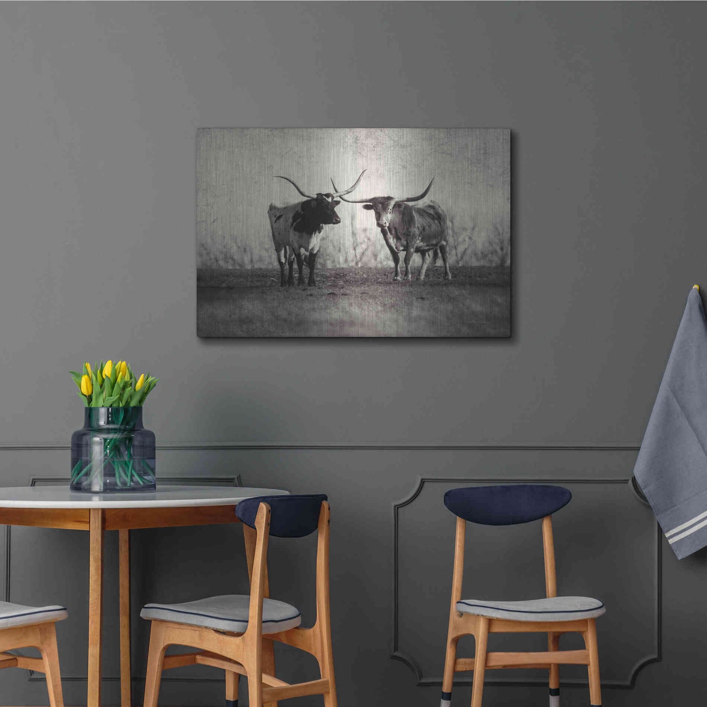 Luxe Metal Art 'Texas Longhorns' by Debra Van Swearingen, Metal Wall Art,36x24