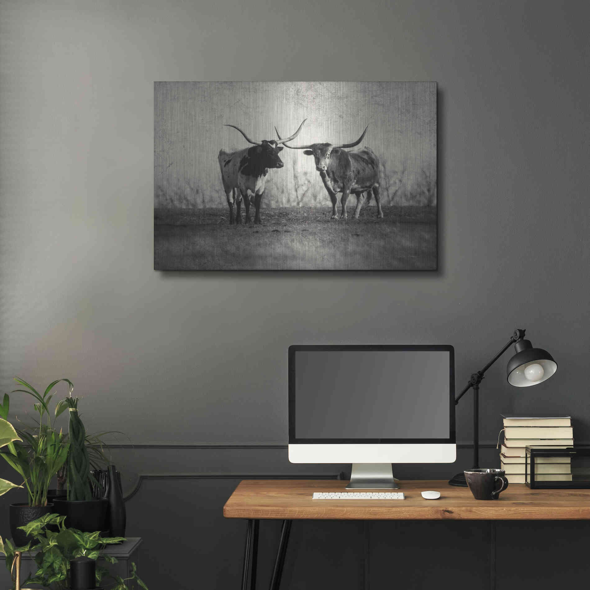 Luxe Metal Art 'Texas Longhorns' by Debra Van Swearingen, Metal Wall Art,36x24