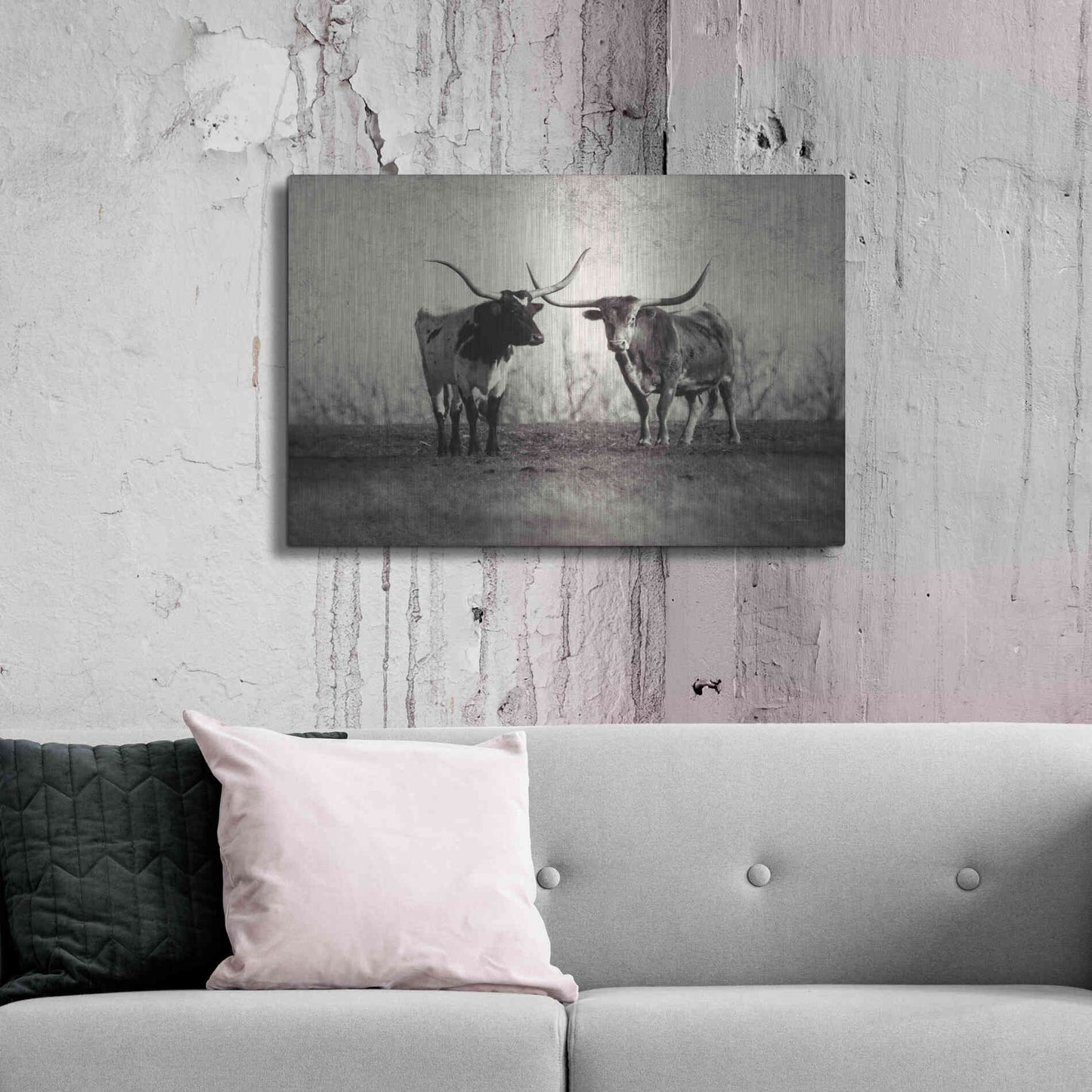 Luxe Metal Art 'Texas Longhorns' by Debra Van Swearingen, Metal Wall Art,36x24