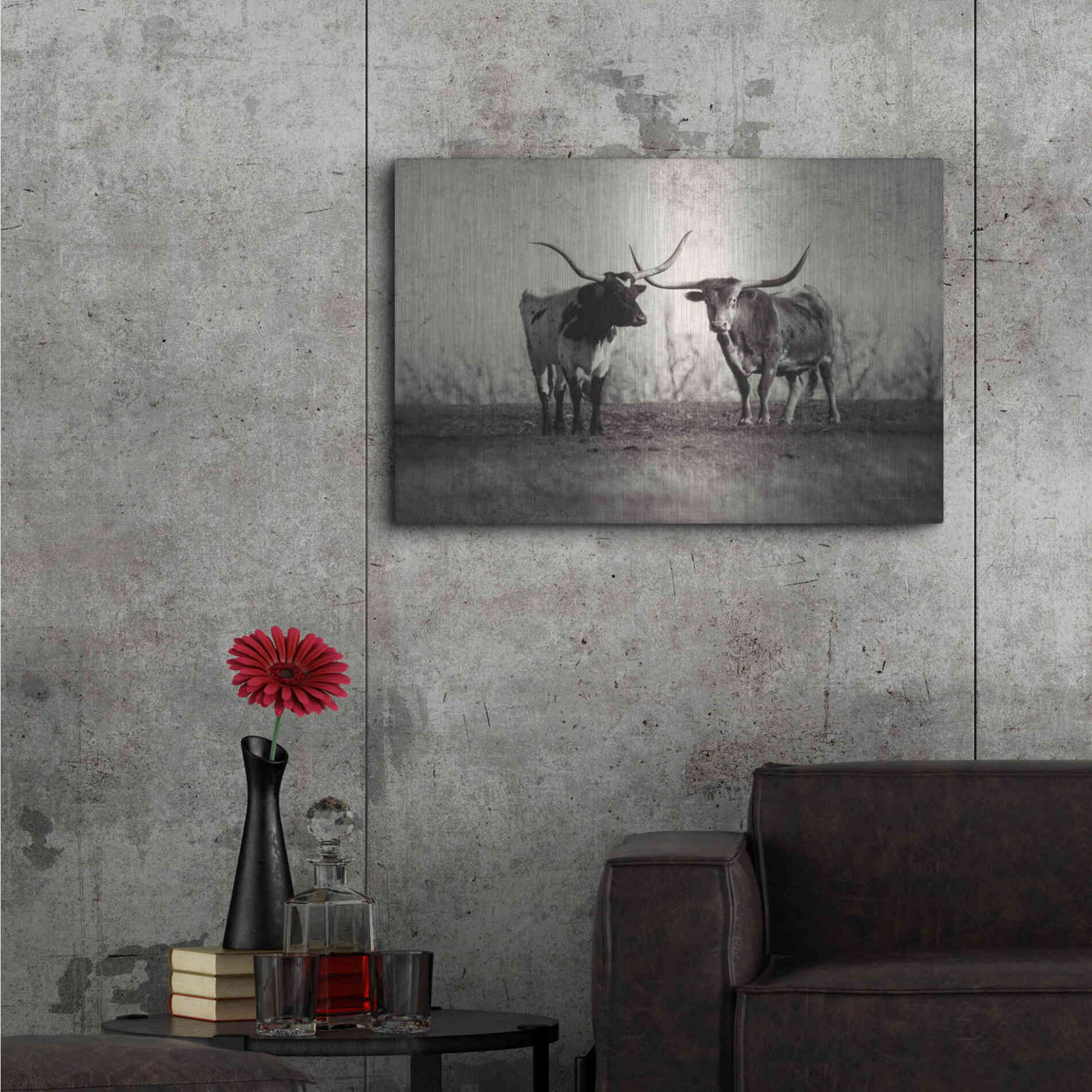 Luxe Metal Art 'Texas Longhorns' by Debra Van Swearingen, Metal Wall Art,36x24