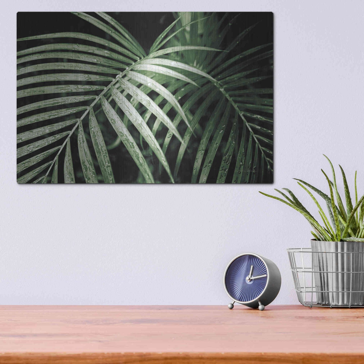 Luxe Metal Art 'Palm Fronds Green' by Debra Van Swearingen, Metal Wall Art,16x12