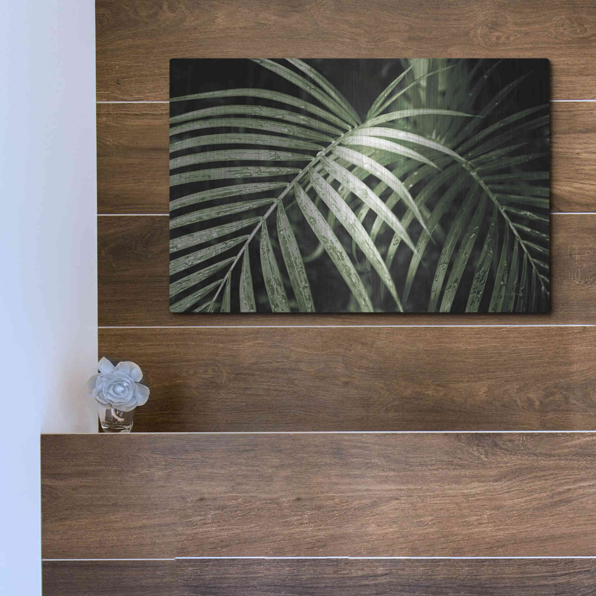 Luxe Metal Art 'Palm Fronds Green' by Debra Van Swearingen, Metal Wall Art,16x12
