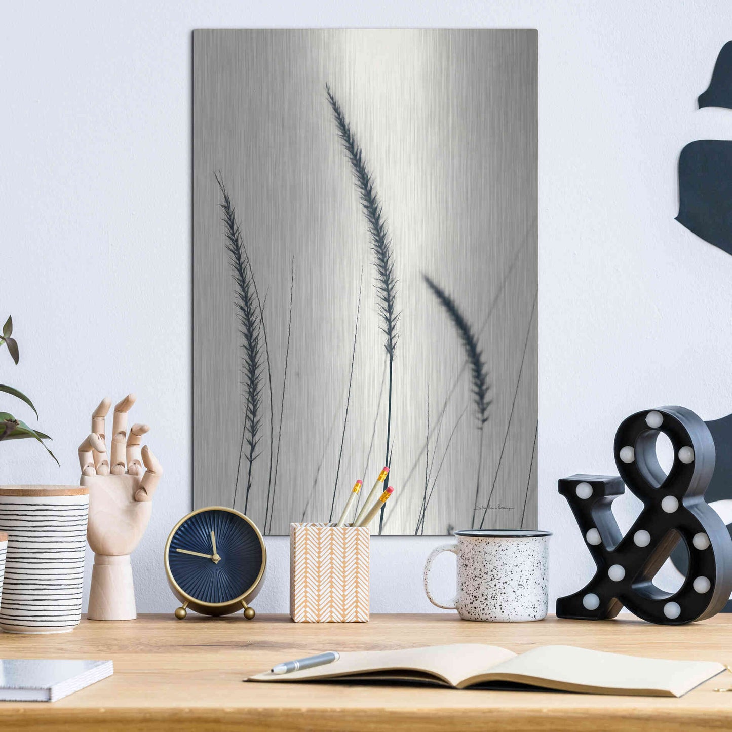 Luxe Metal Art 'Field Grasses IV' by Debra Van Swearingen, Metal Wall Art,12x16