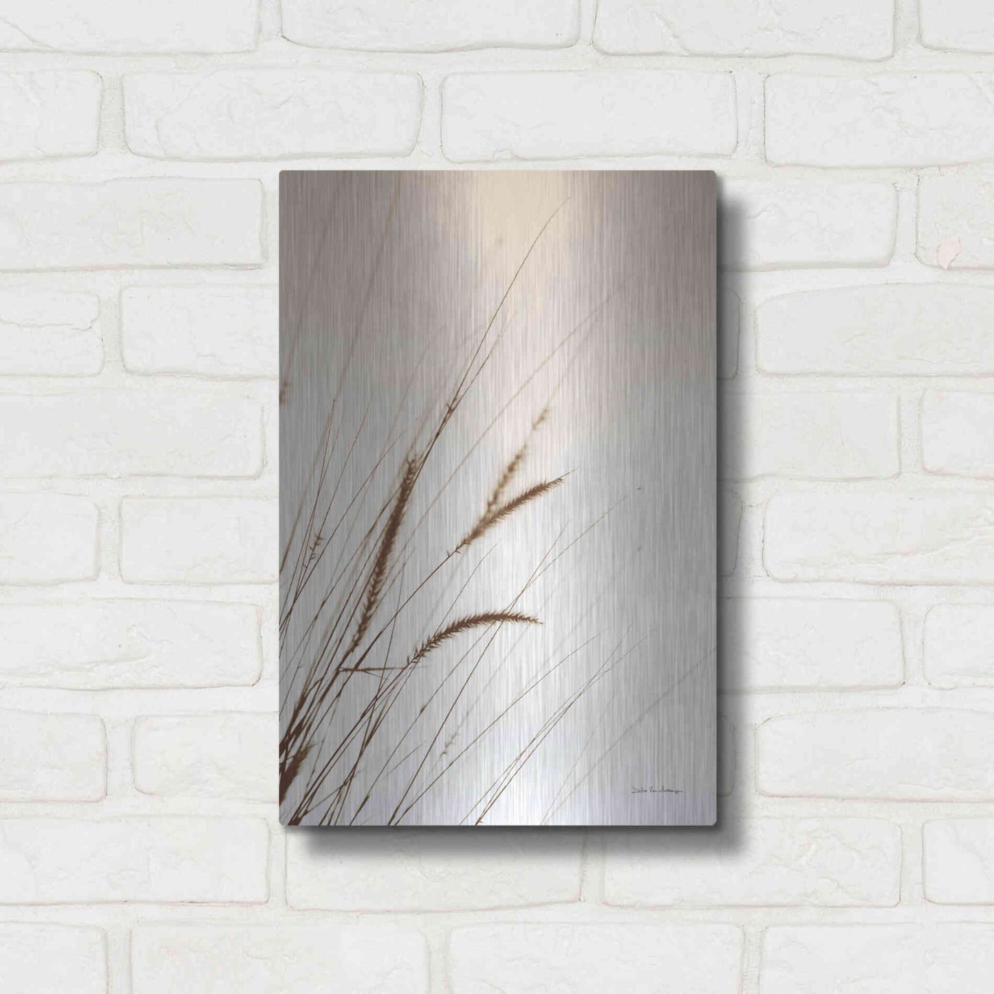 Luxe Metal Art 'Field Grasses I Sepia' by Debra Van Swearingen, Metal Wall Art,12x16