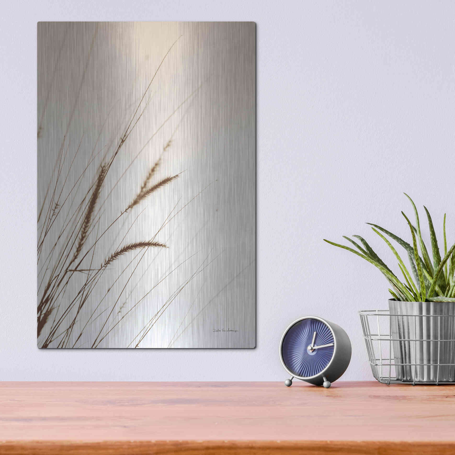 Luxe Metal Art 'Field Grasses I Sepia' by Debra Van Swearingen, Metal Wall Art,12x16