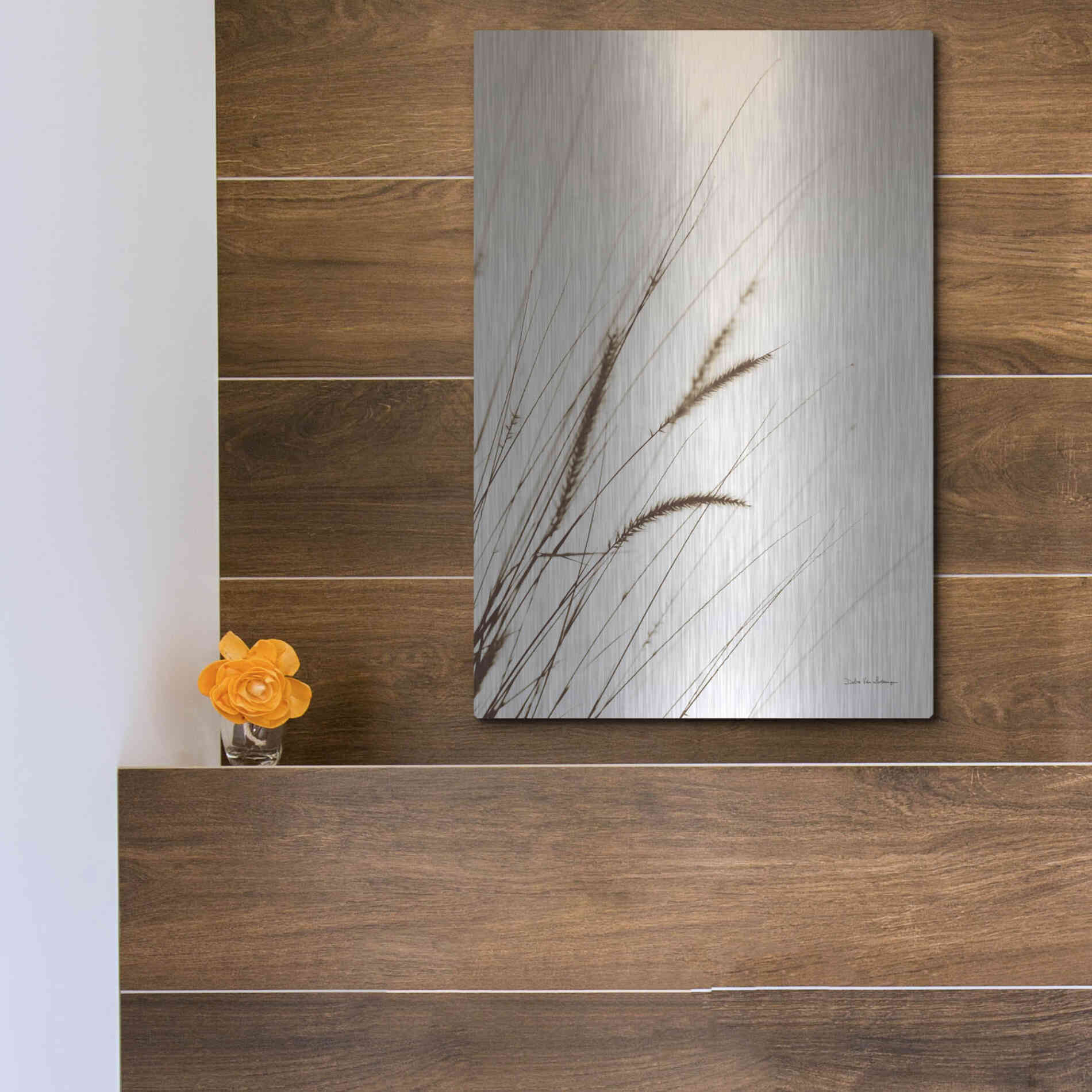 Luxe Metal Art 'Field Grasses I Sepia' by Debra Van Swearingen, Metal Wall Art,12x16