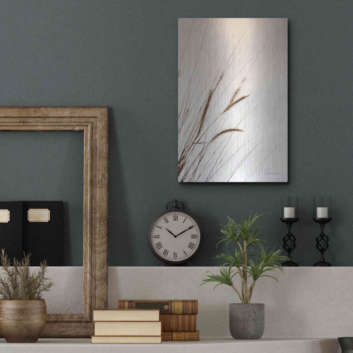 Luxe Metal Art 'Field Grasses I Sepia' by Debra Van Swearingen, Metal Wall Art,12x16