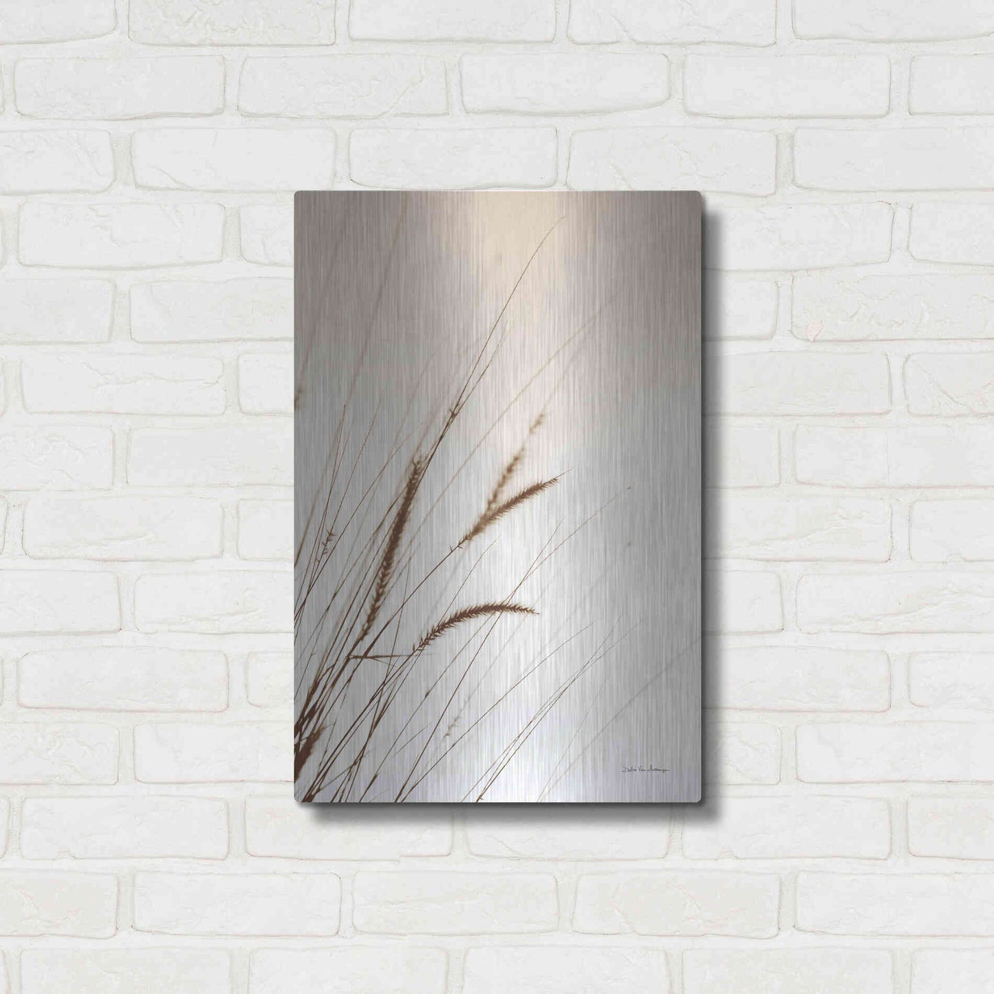 Luxe Metal Art 'Field Grasses I Sepia' by Debra Van Swearingen, Metal Wall Art,16x24