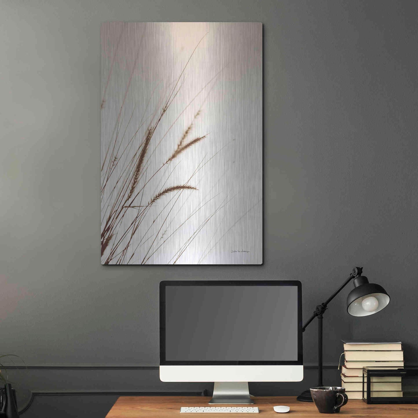 Luxe Metal Art 'Field Grasses I Sepia' by Debra Van Swearingen, Metal Wall Art,24x36