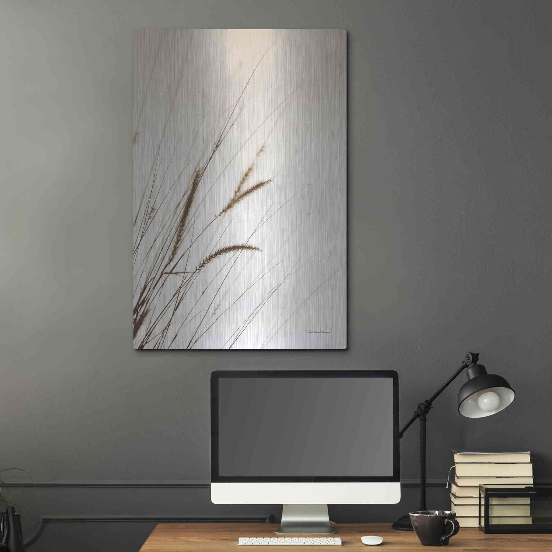 Luxe Metal Art 'Field Grasses I Sepia' by Debra Van Swearingen, Metal Wall Art,24x36