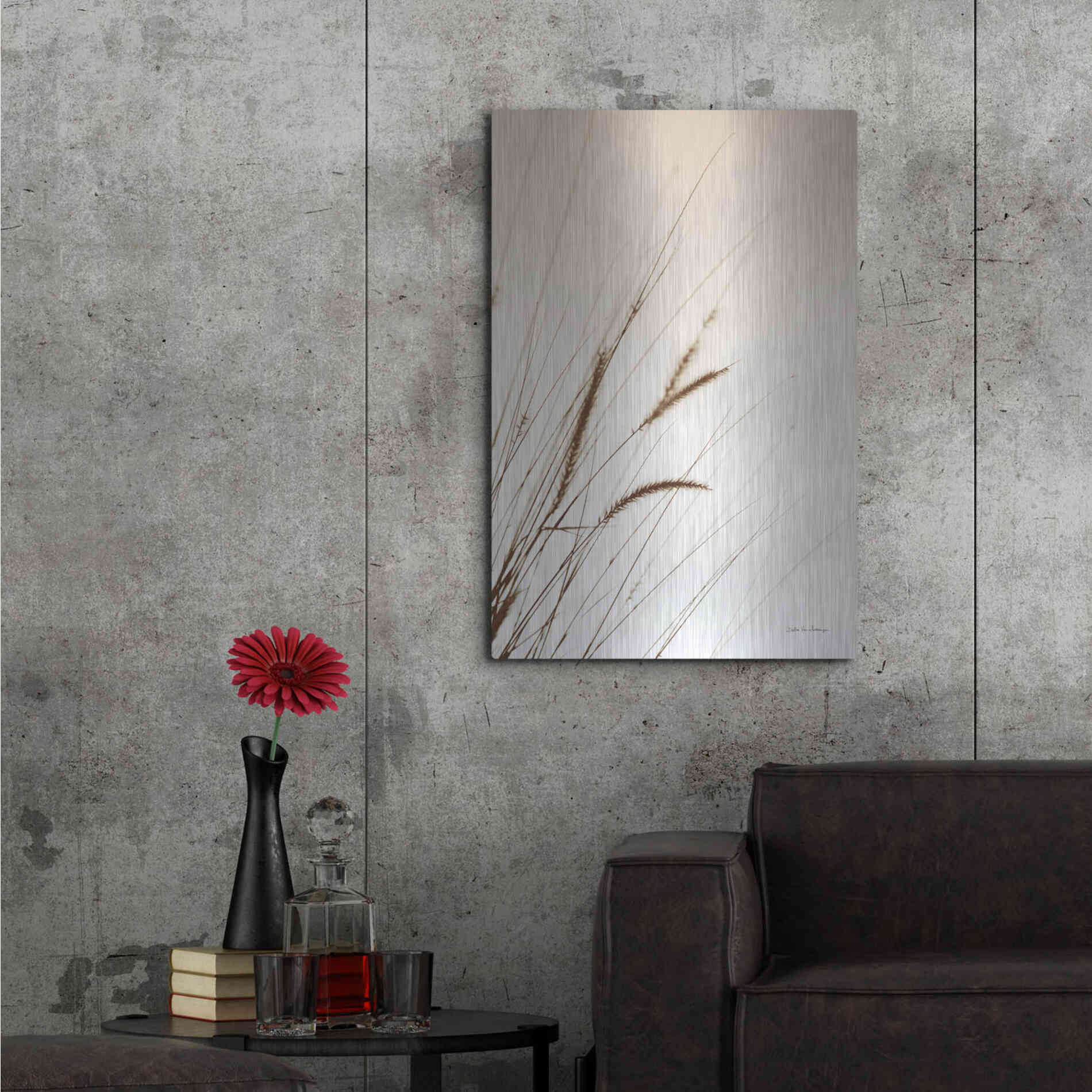 Luxe Metal Art 'Field Grasses I Sepia' by Debra Van Swearingen, Metal Wall Art,24x36