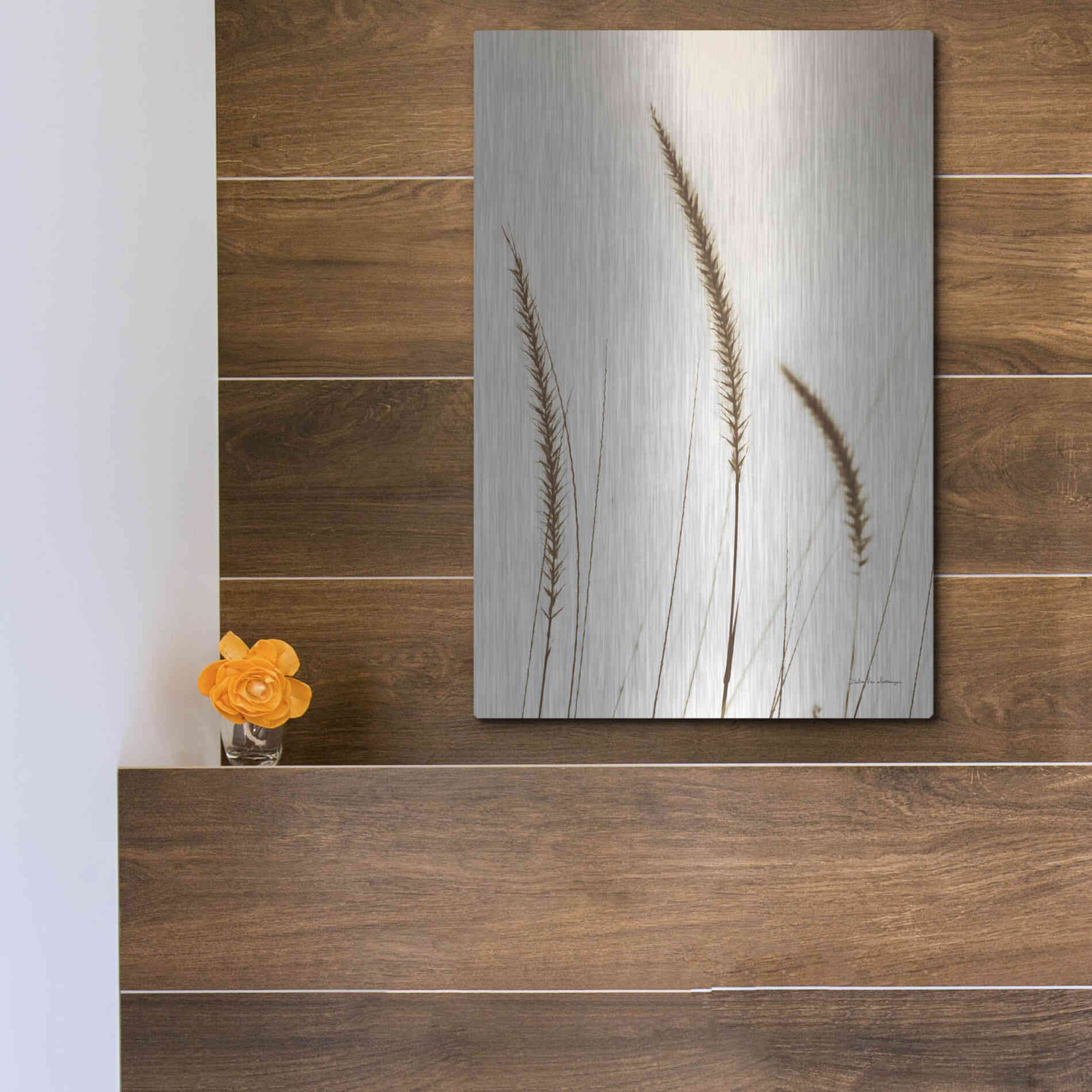 Luxe Metal Art 'Field Grasses IV Sepia' by Debra Van Swearingen, Metal Wall Art,12x16